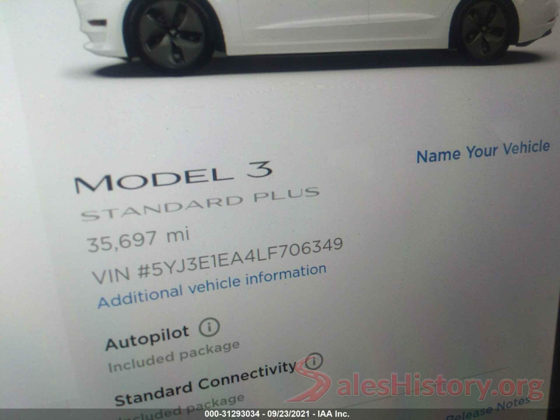 5YJ3E1EA4LF706349 2020 TESLA MODEL 3