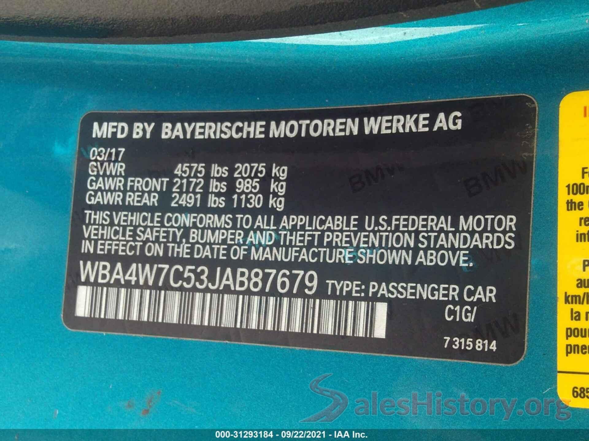 WBA4W7C53JAB87679 2018 BMW 4 SERIES