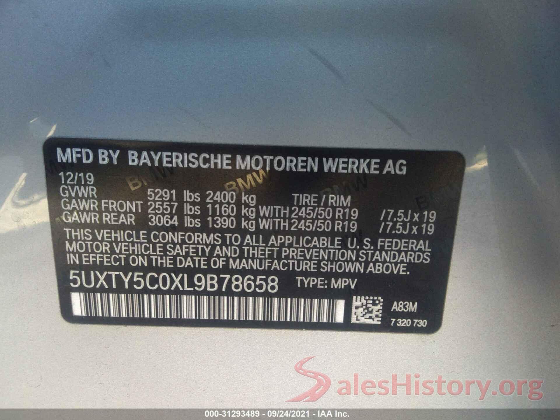 5UXTY5C0XL9B78658 2020 BMW X3