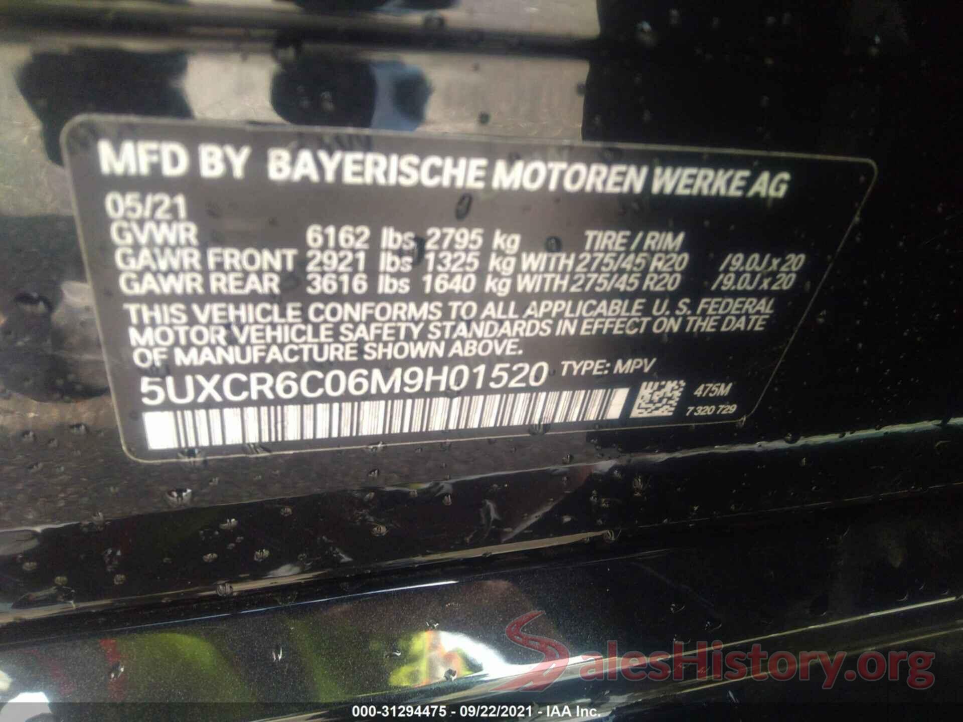 5UXCR6C06M9H01520 2021 BMW X5