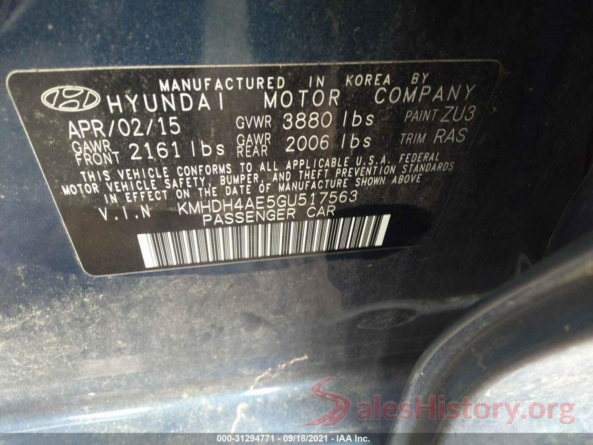 KMHDH4AE5GU517563 2016 HYUNDAI ELANTRA