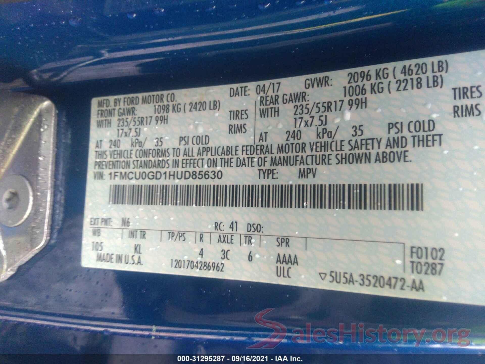 1FMCU0GD1HUD85630 2017 FORD ESCAPE