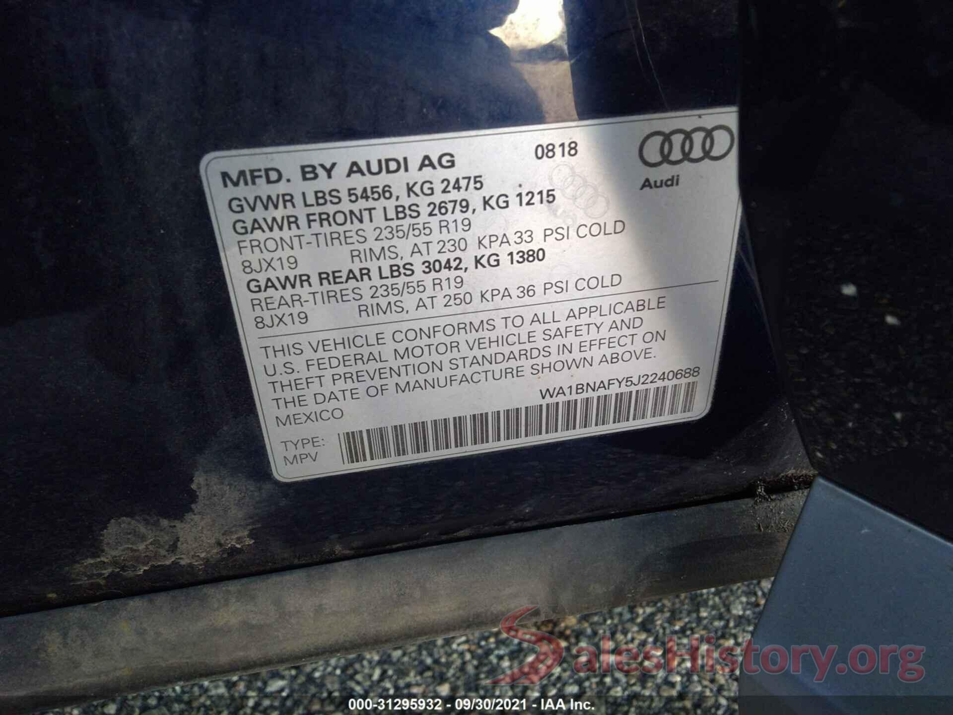 WA1BNAFY5J2240688 2018 AUDI Q5