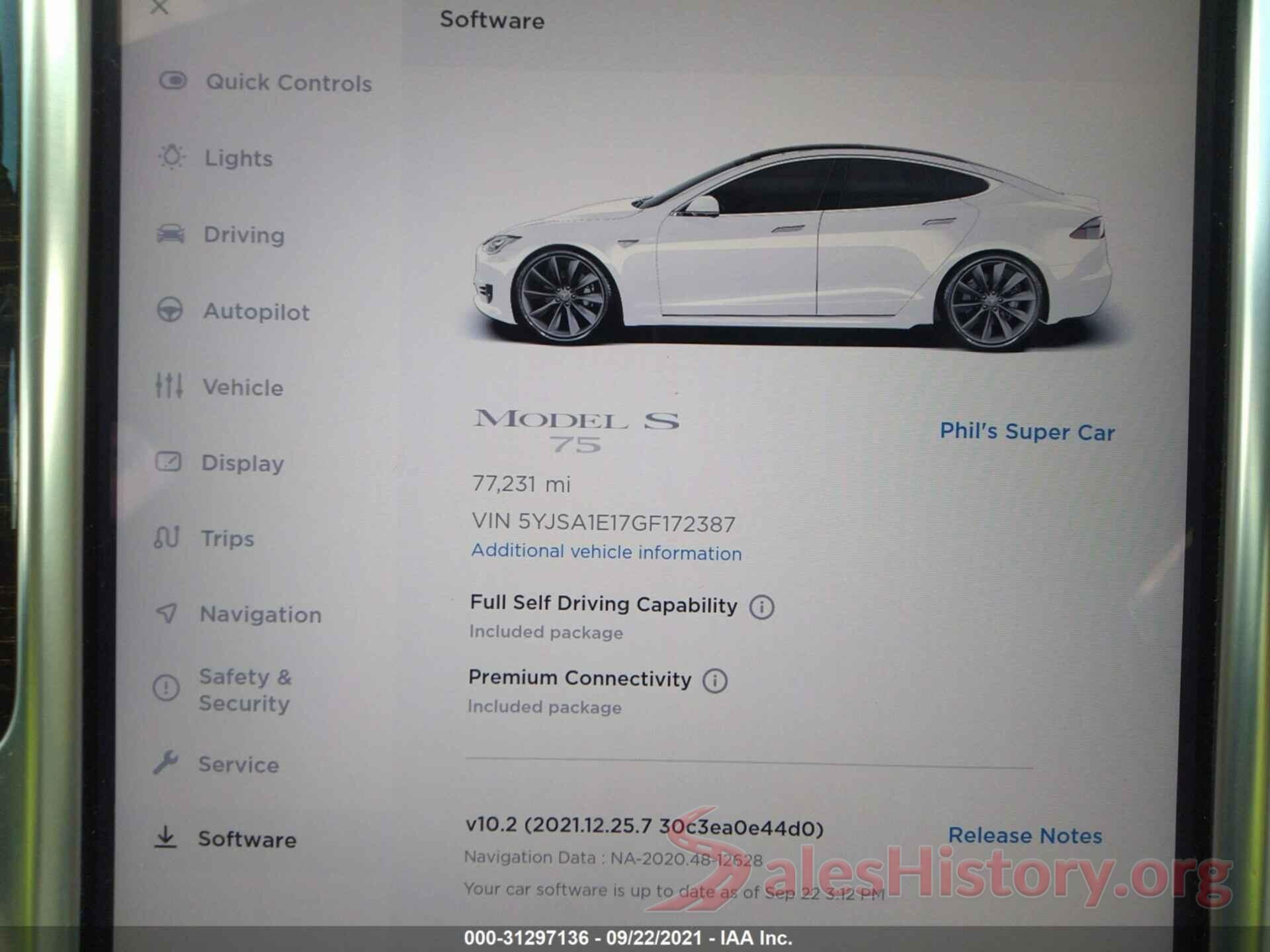 5YJSA1E17GF172387 2016 TESLA MODEL S