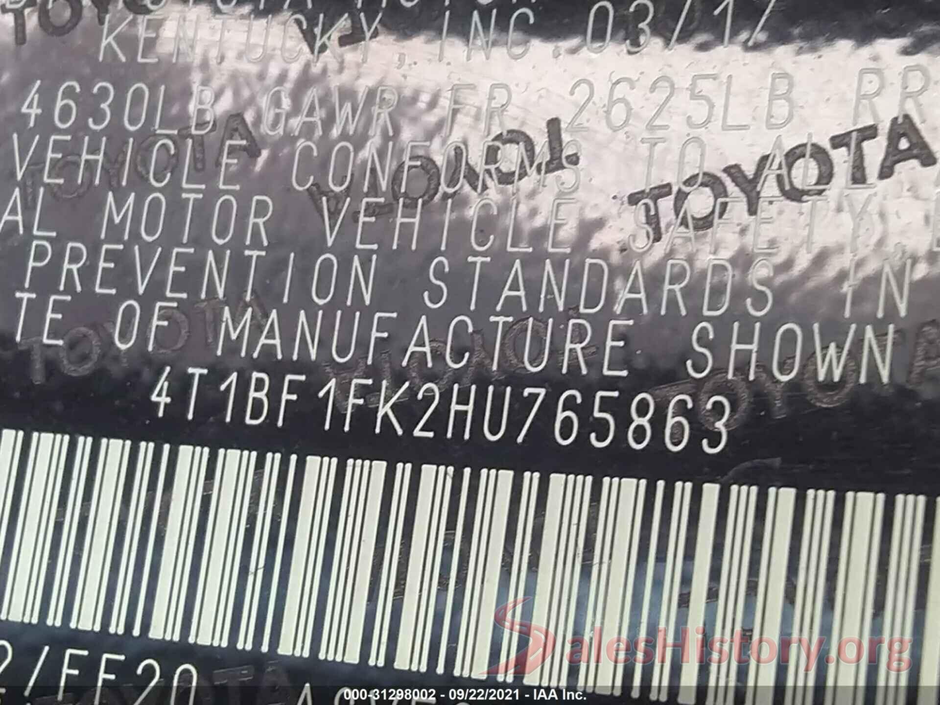 4T1BF1FK2HU765863 2017 TOYOTA CAMRY