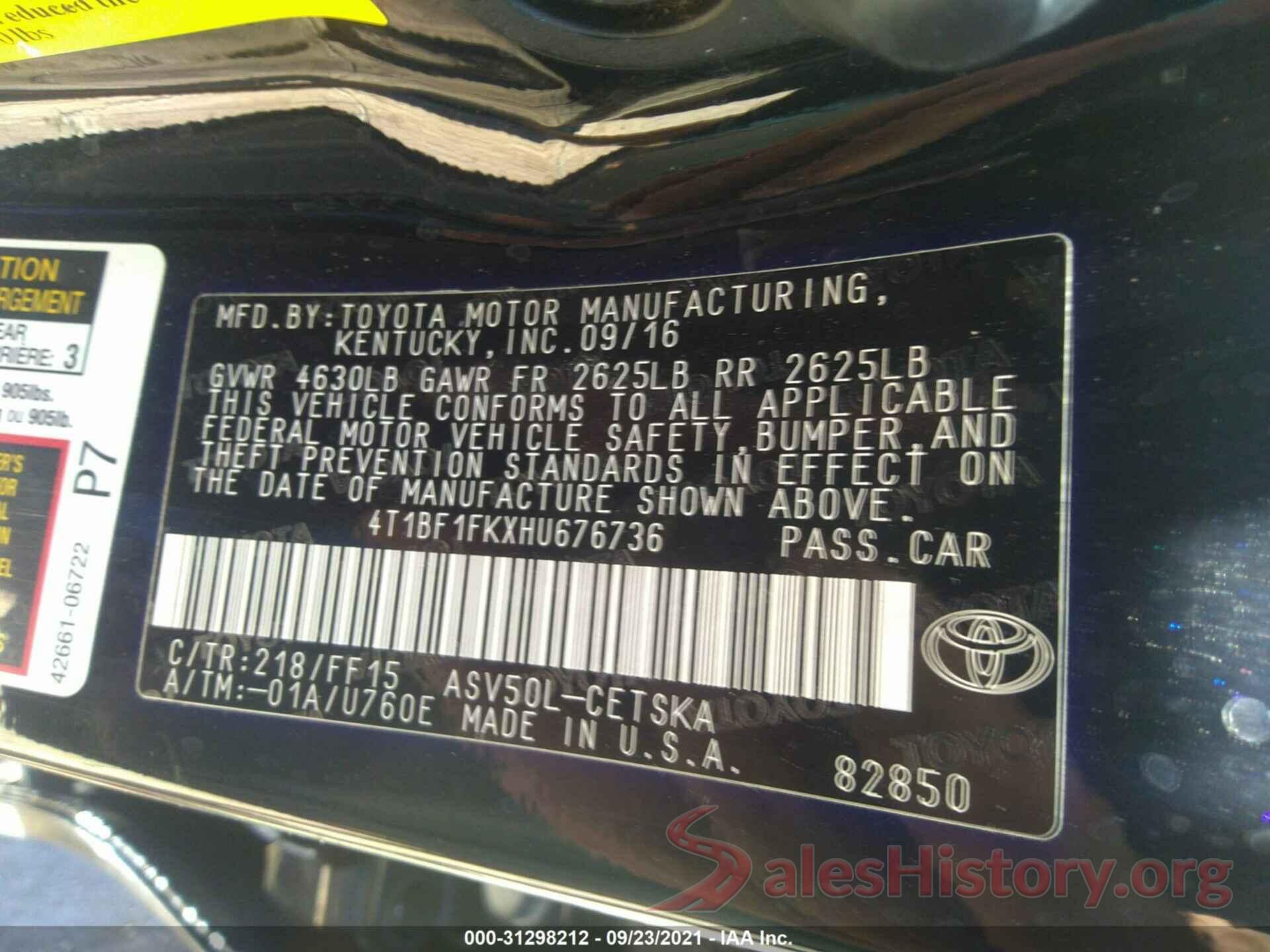 4T1BF1FKXHU676736 2017 TOYOTA CAMRY