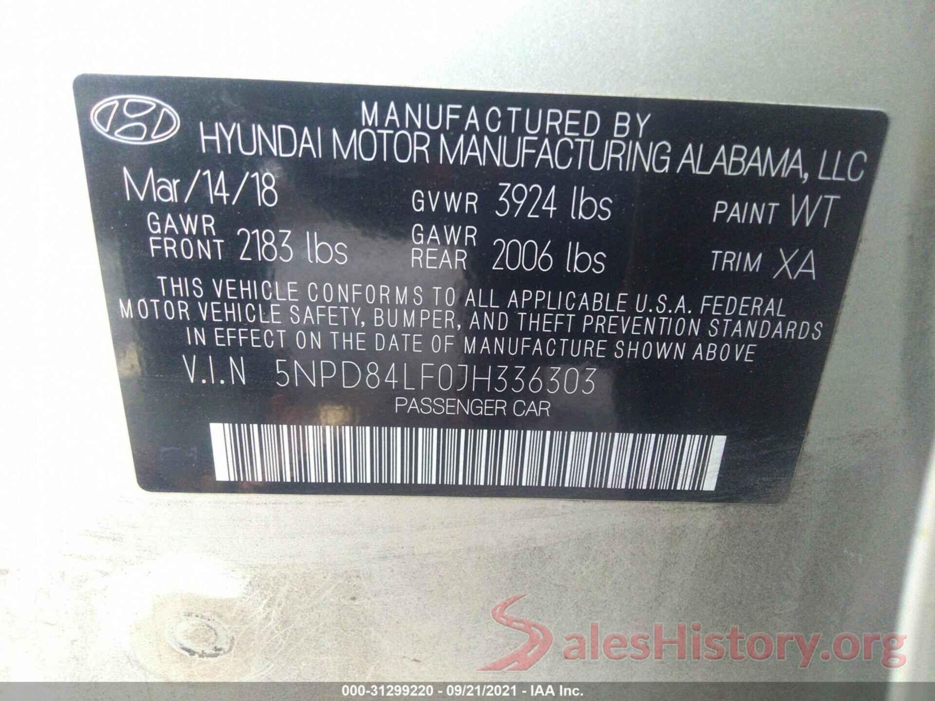 5NPD84LF0JH336303 2018 HYUNDAI ELANTRA