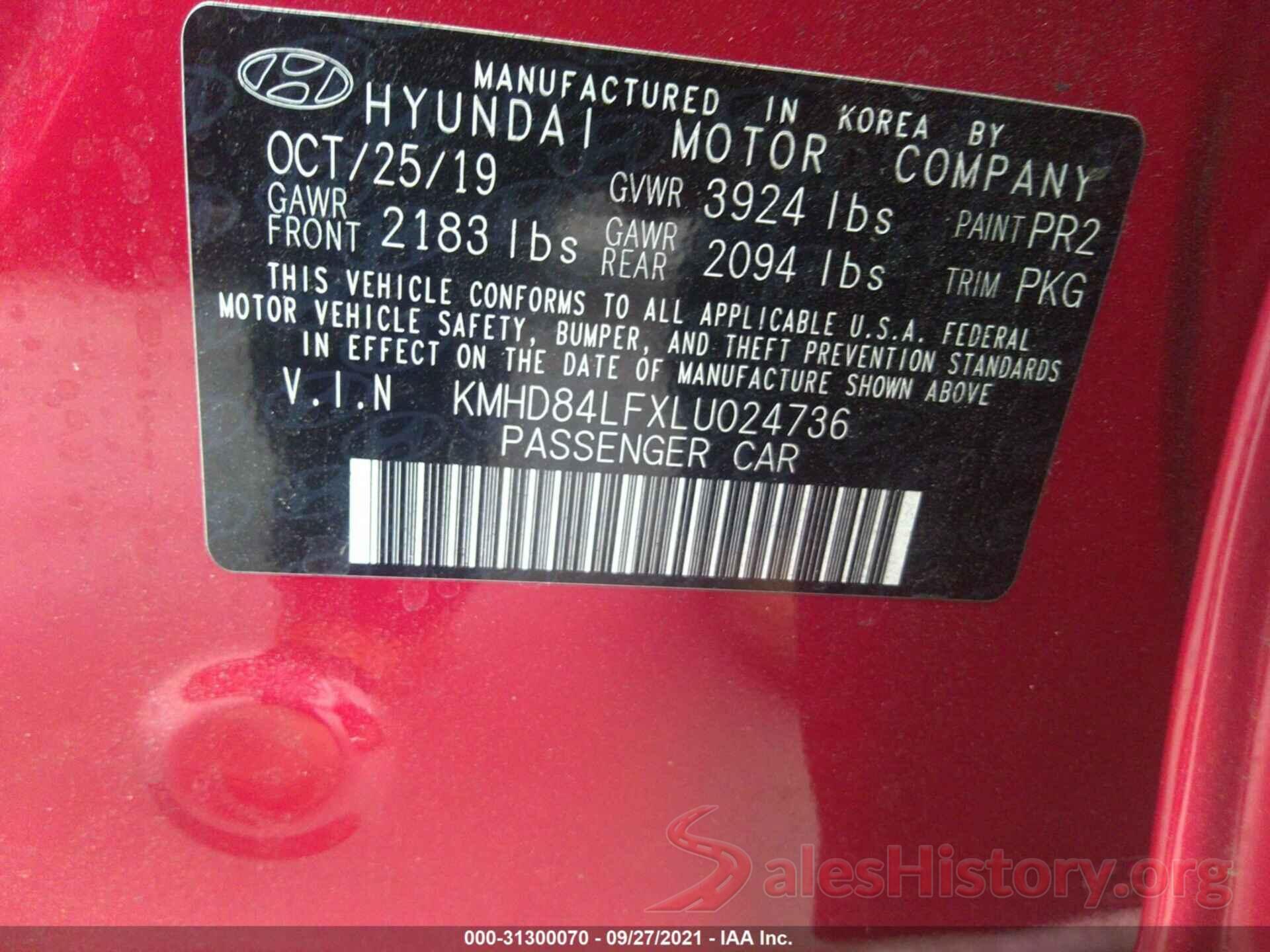 KMHD84LFXLU024736 2020 HYUNDAI ELANTRA