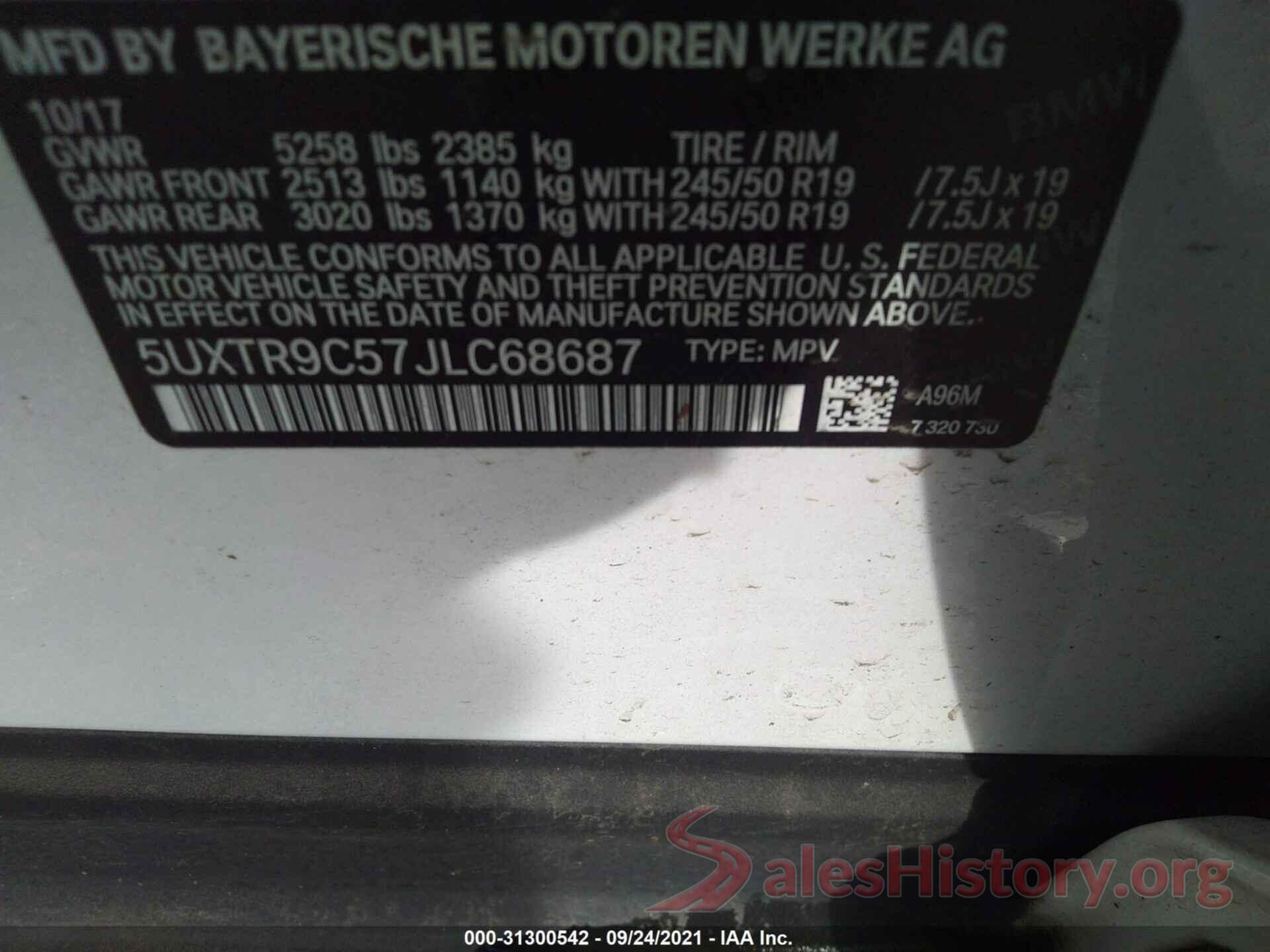 5UXTR9C57JLC68687 2018 BMW X3