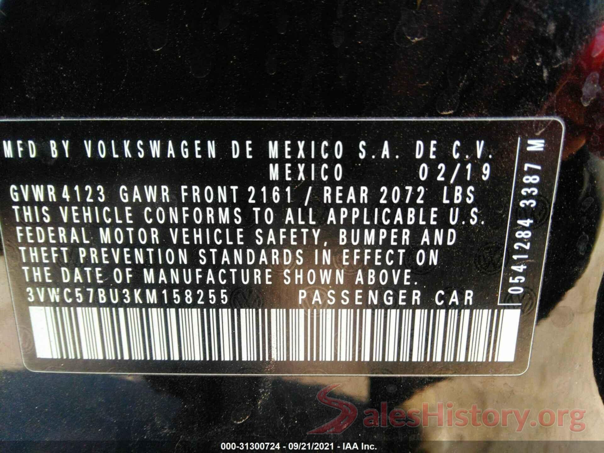 3VWC57BU3KM158255 2019 VOLKSWAGEN JETTA