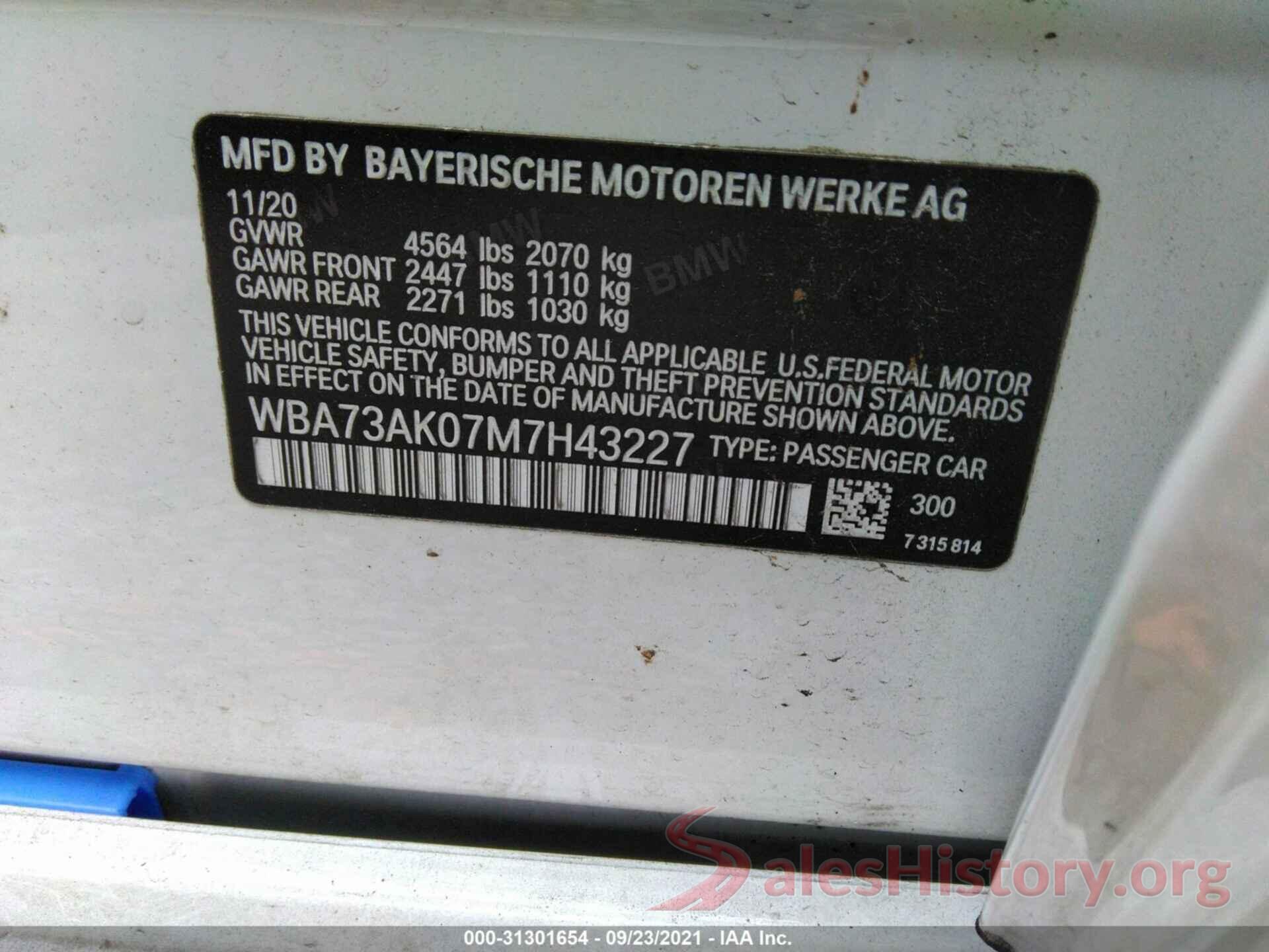 WBA73AK07M7H43227 2021 BMW 2 SERIES