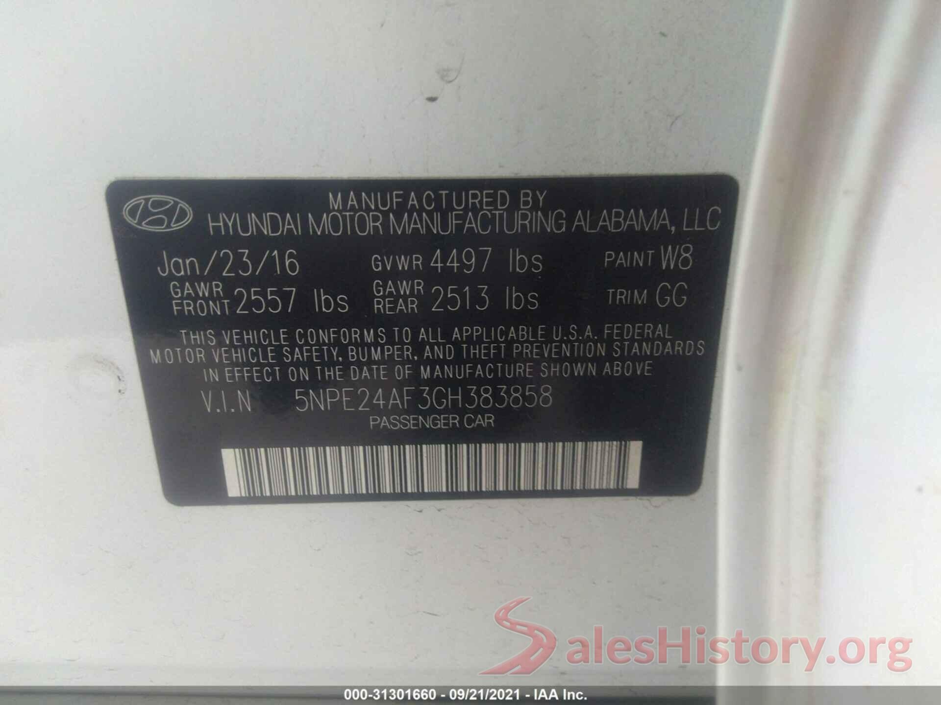 5NPE24AF3GH383858 2016 HYUNDAI SONATA