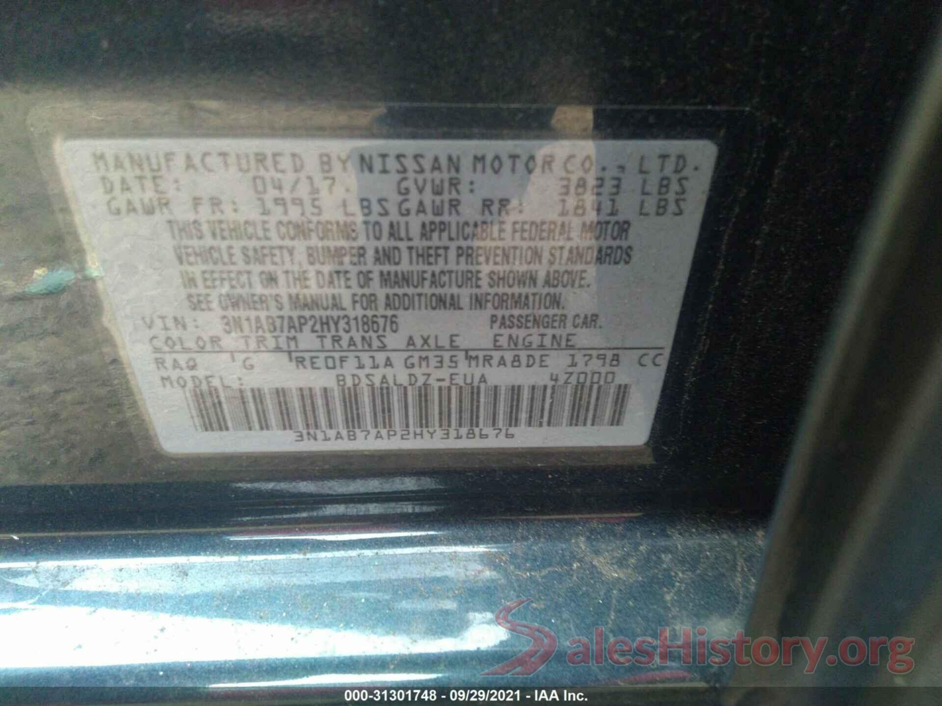 3N1AB7AP2HY318676 2017 NISSAN SENTRA