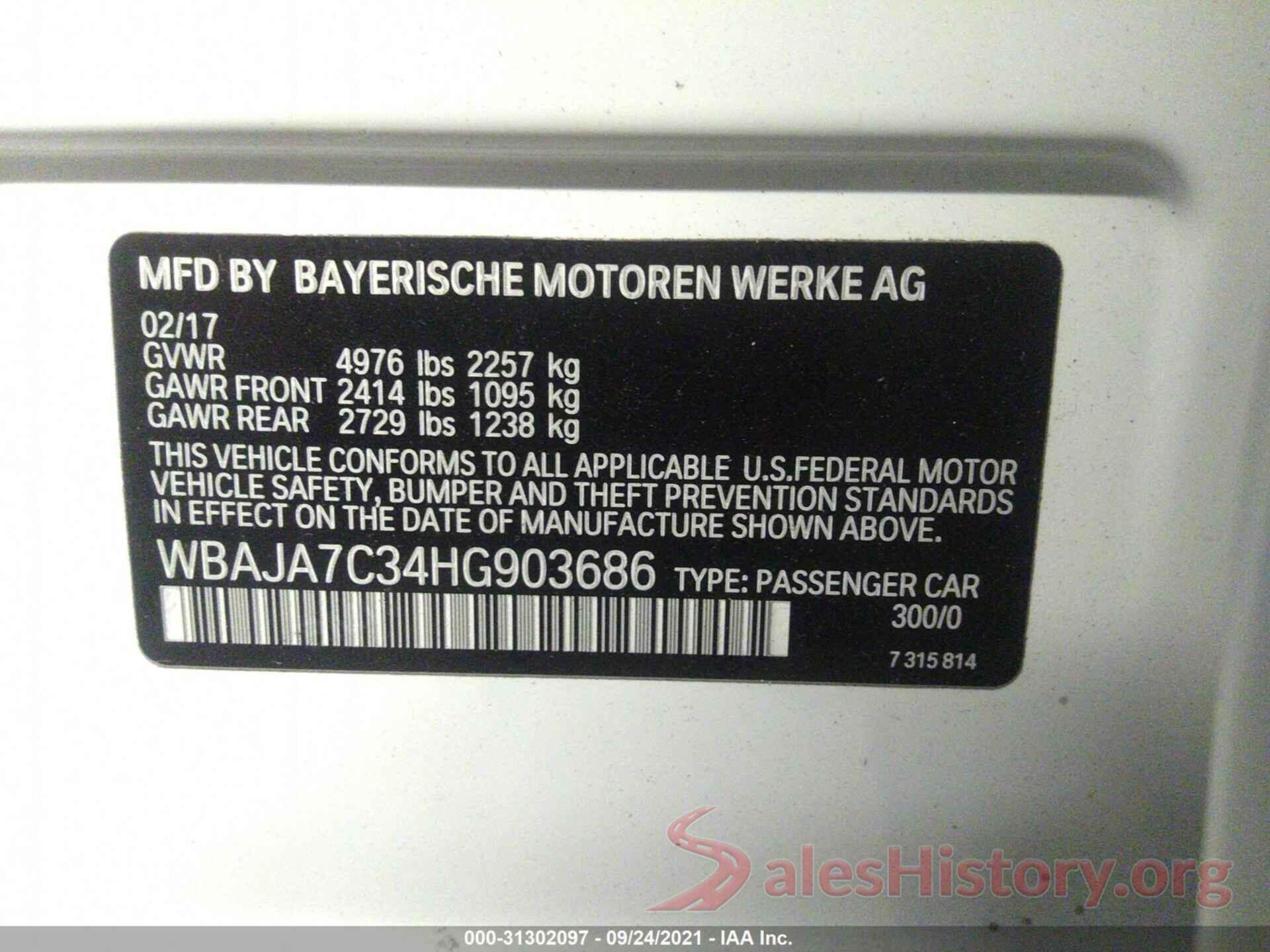 WBAJA7C34HG903686 2017 BMW 5 SERIES