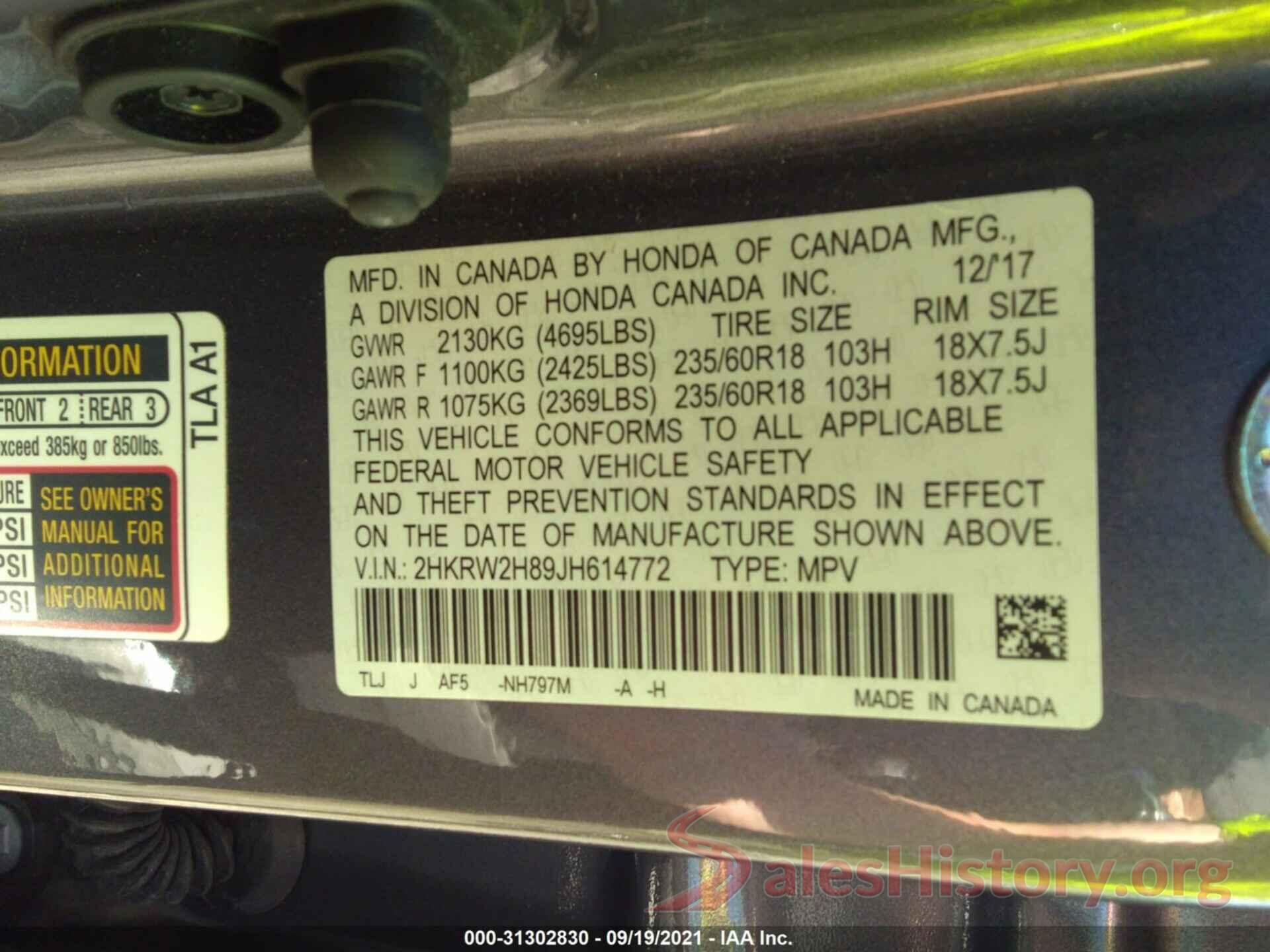 2HKRW2H89JH614772 2018 HONDA CR-V