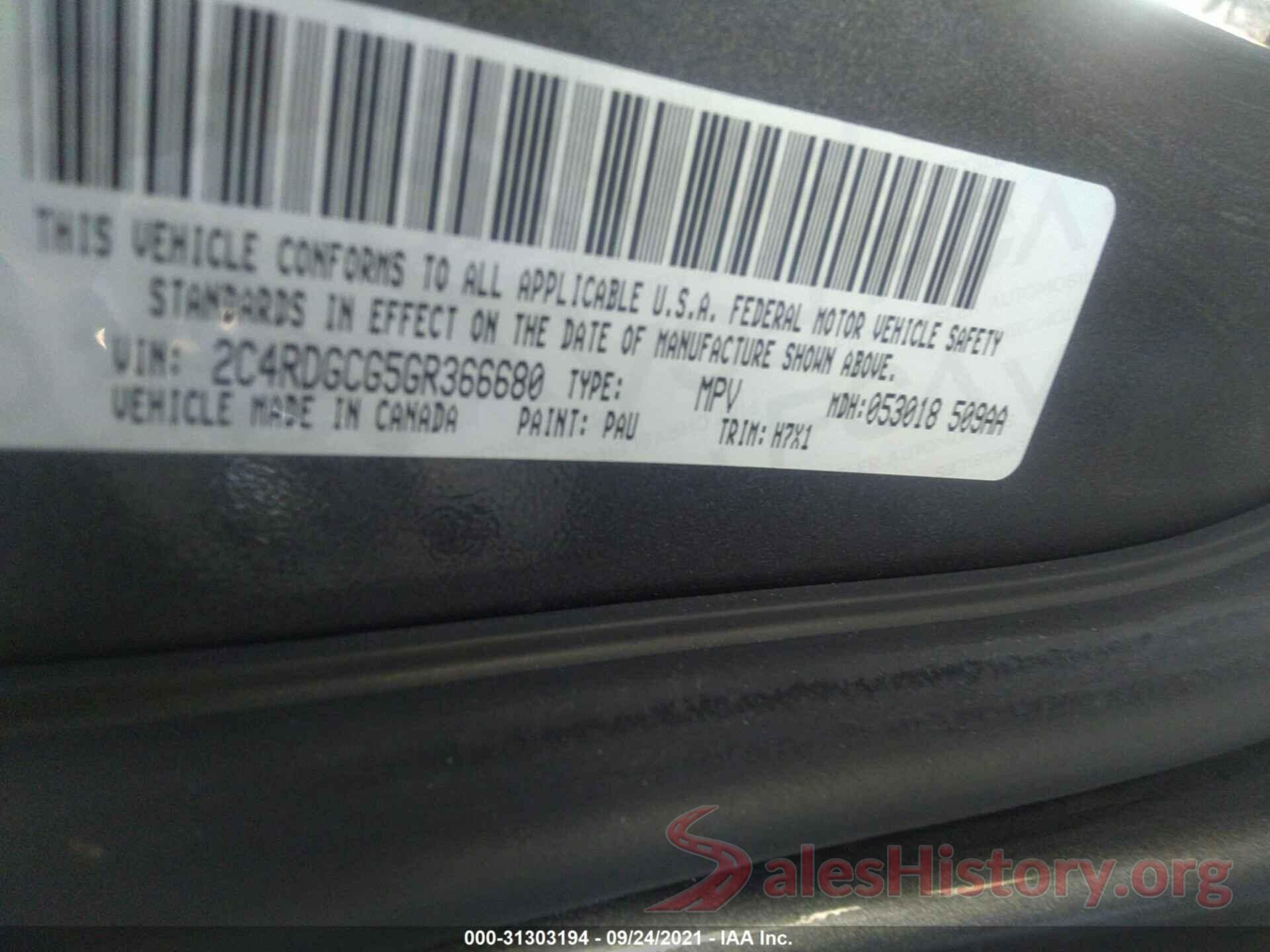 2C4RDGCG5GR366680 2016 DODGE GRAND CARAVAN