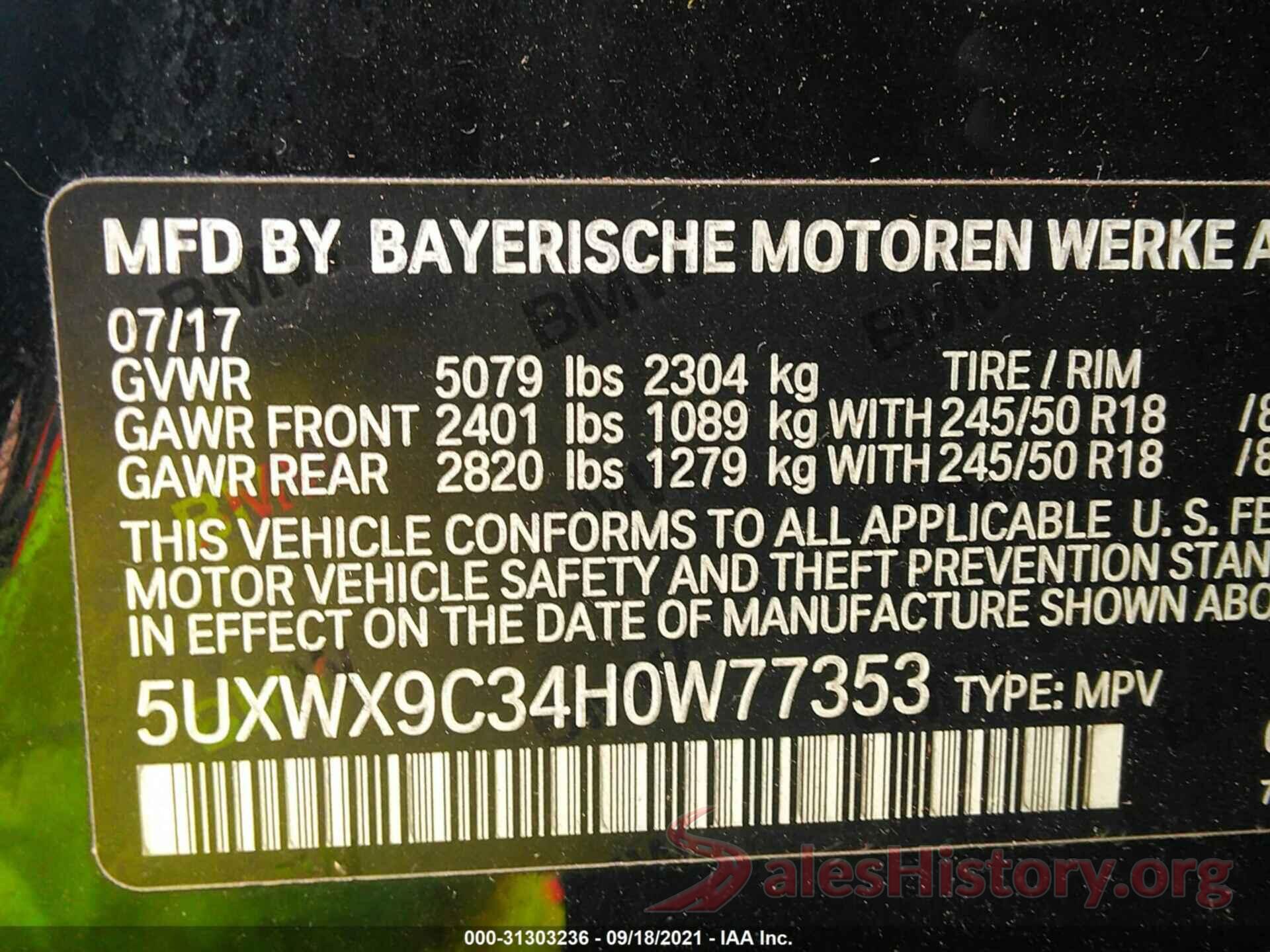 5UXWX9C34H0W77353 2017 BMW X3