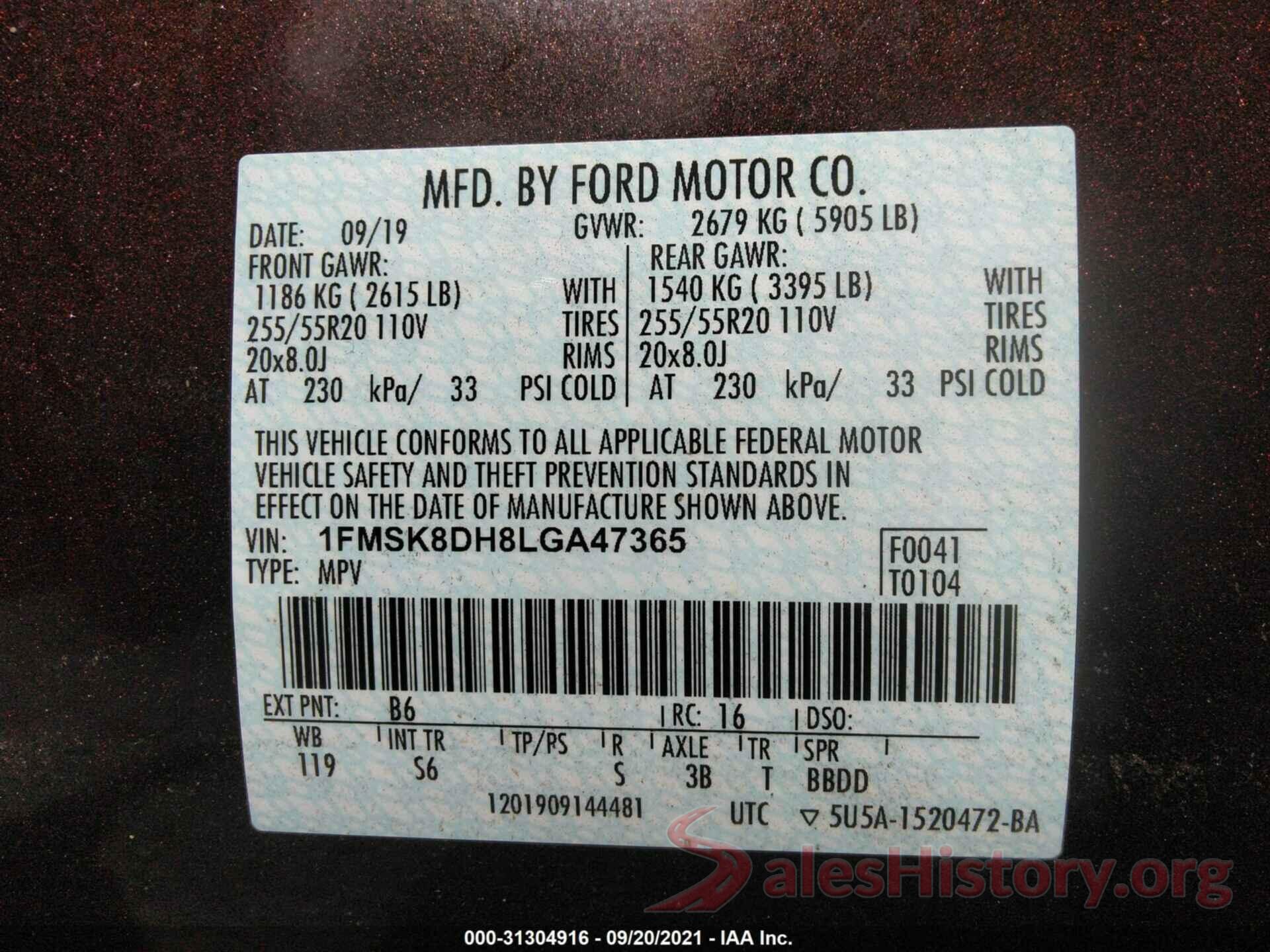 1FMSK8DH8LGA47365 2020 FORD EXPLORER