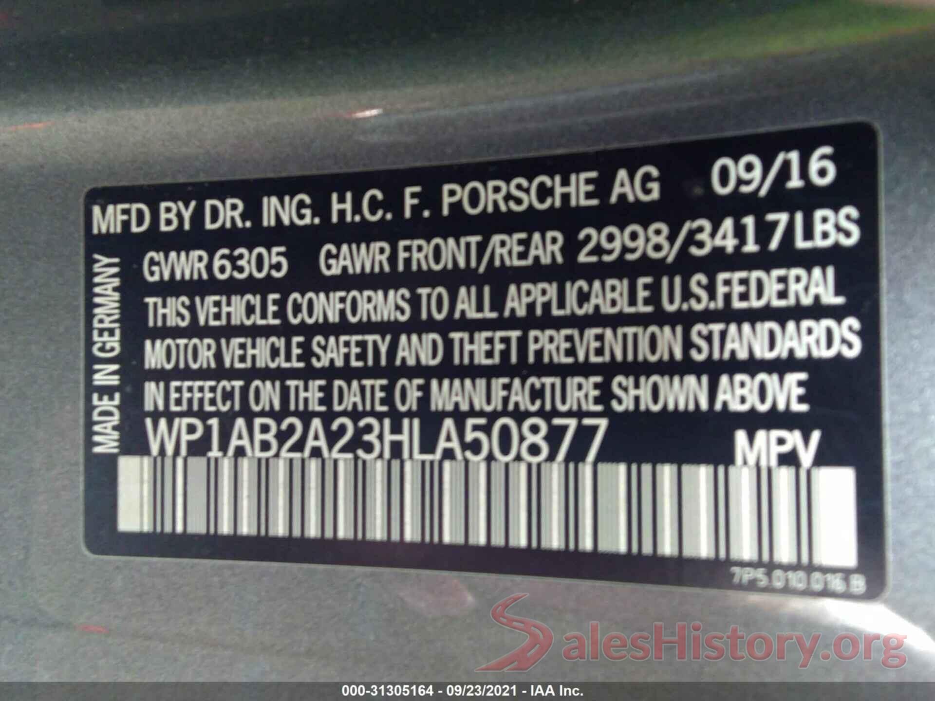 WP1AB2A23HLA50877 2017 PORSCHE CAYENNE