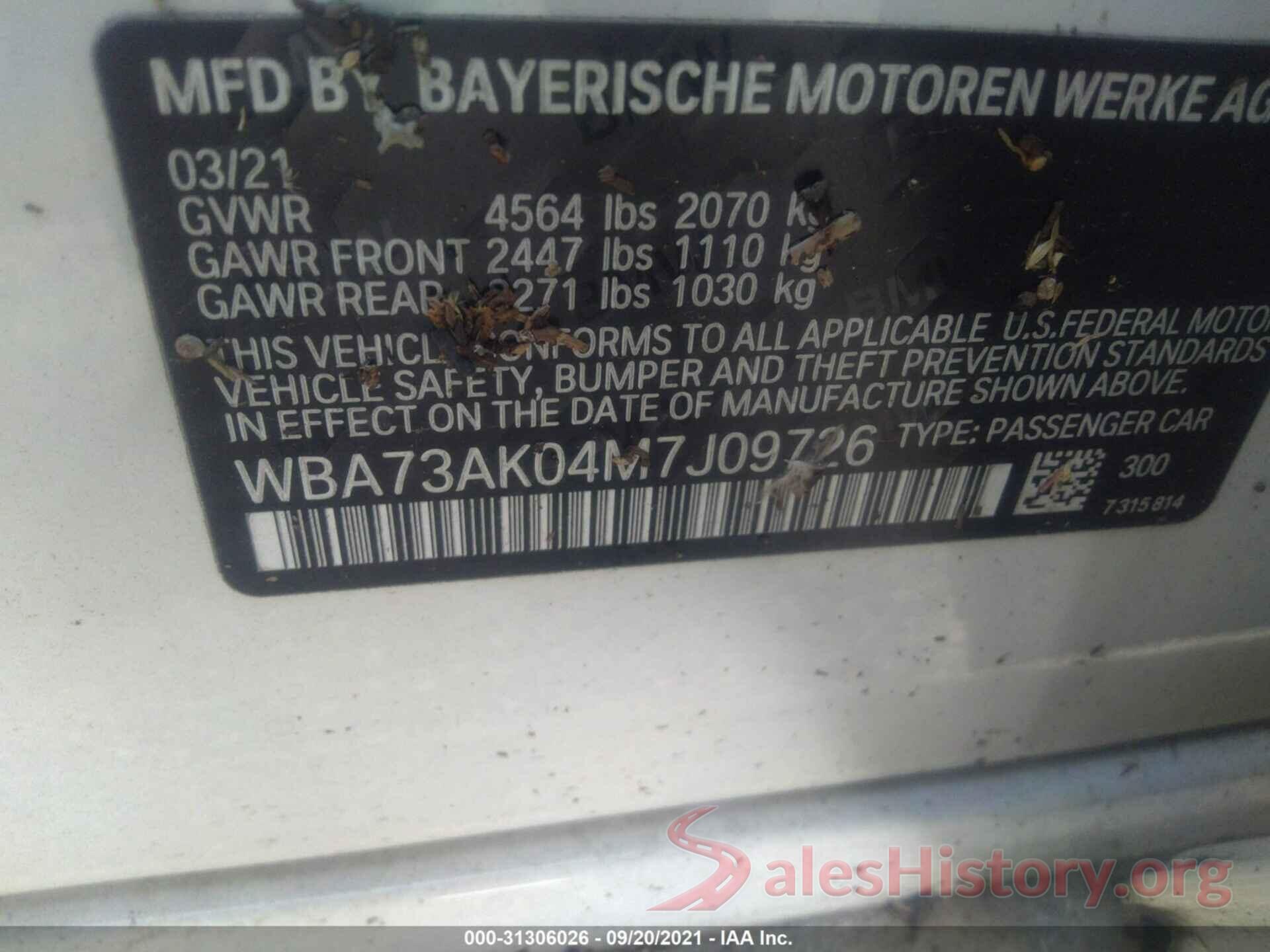 WBA73AK04M7J09726 2021 BMW 2 SERIES