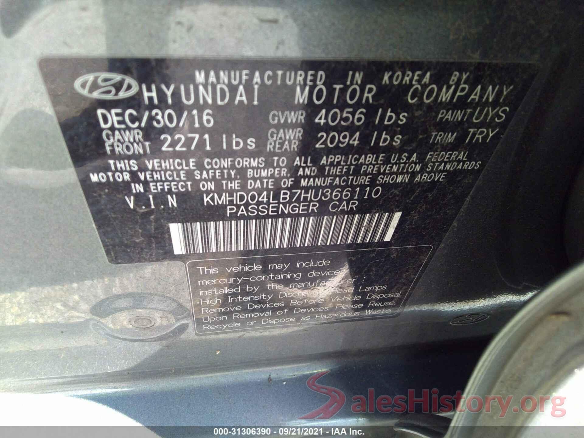 KMHD04LB7HU366110 2017 HYUNDAI ELANTRA