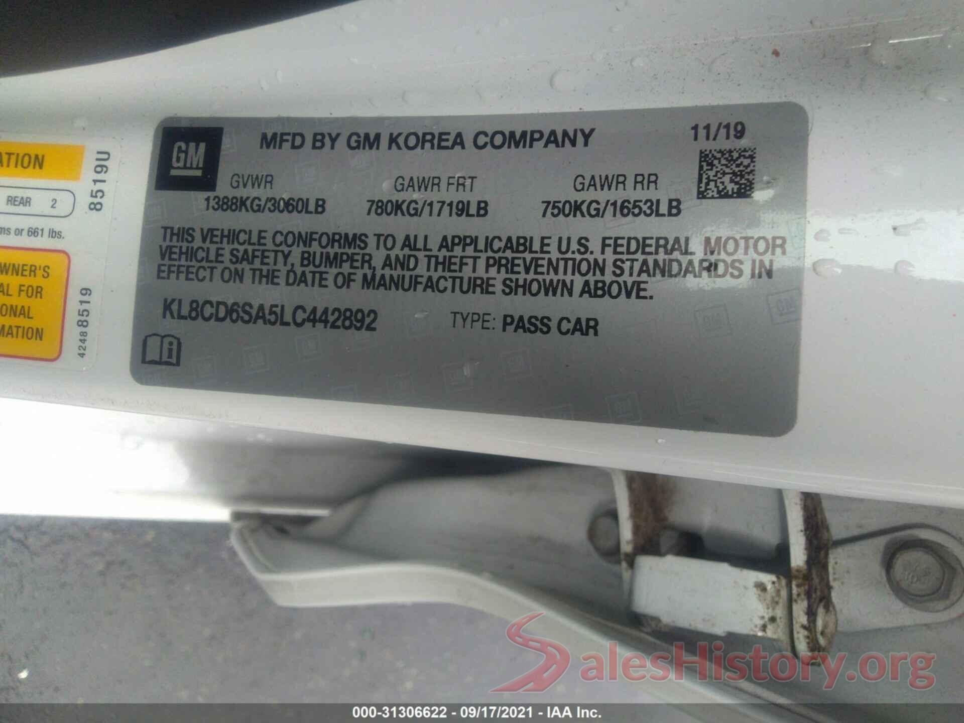 KL8CD6SA5LC442892 2020 CHEVROLET SPARK