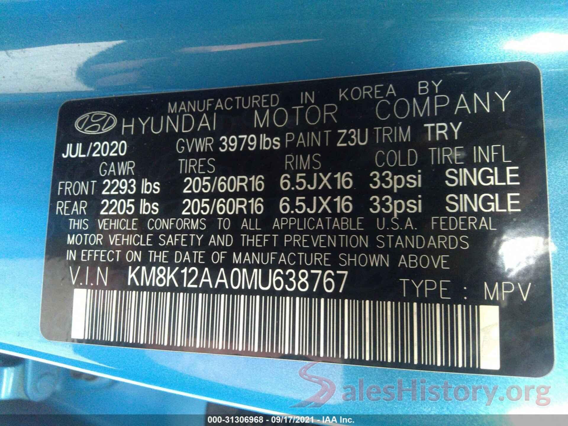 KM8K12AA0MU638767 2021 HYUNDAI KONA