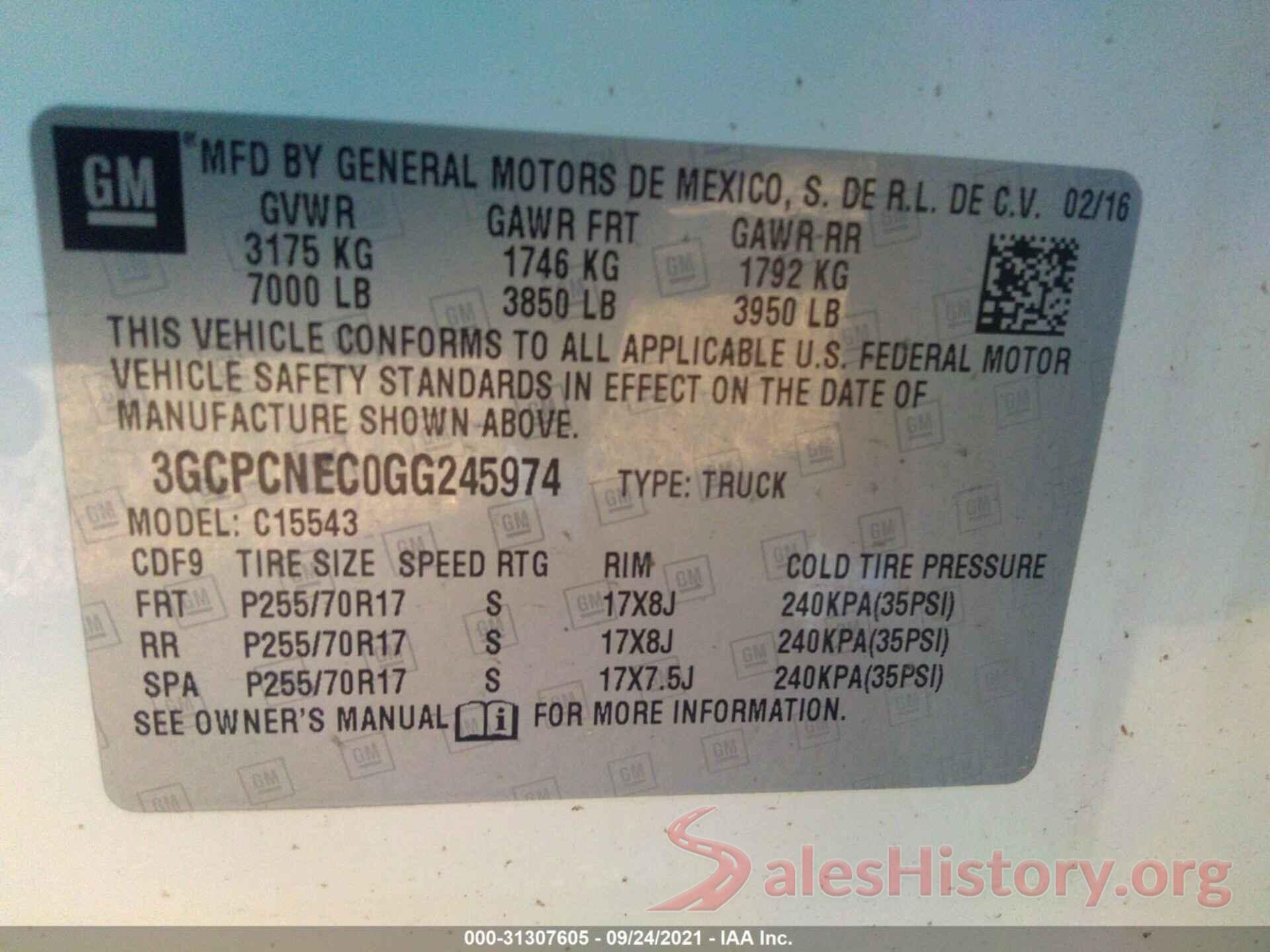 3GCPCNEC0GG245974 2016 CHEVROLET SILVERADO 1500