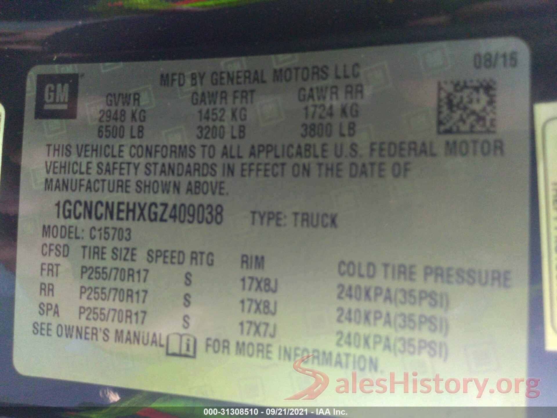 1GCNCNEHXGZ409038 2016 CHEVROLET SILVERADO 1500