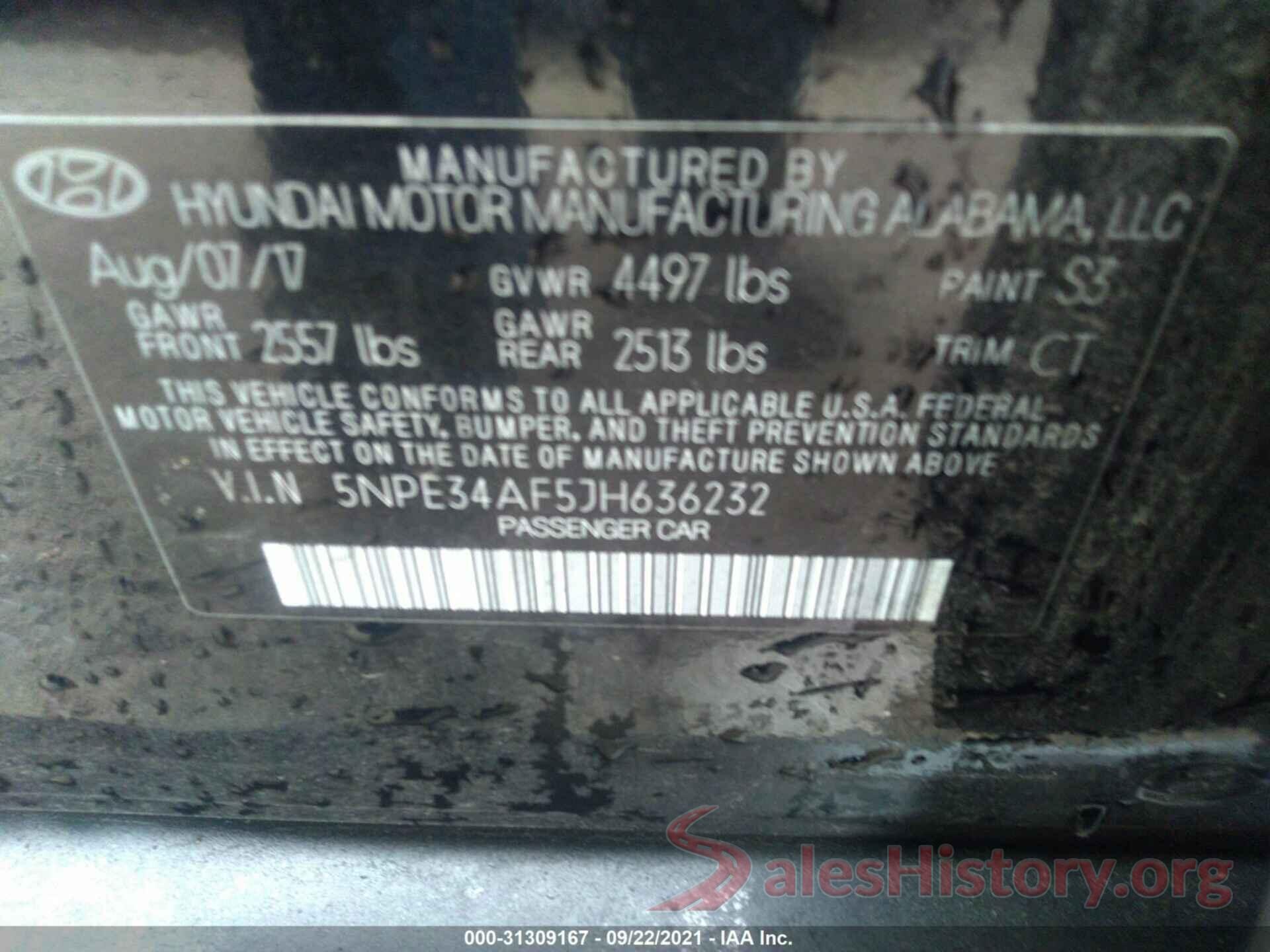 5NPE34AF5JH636232 2018 HYUNDAI SONATA