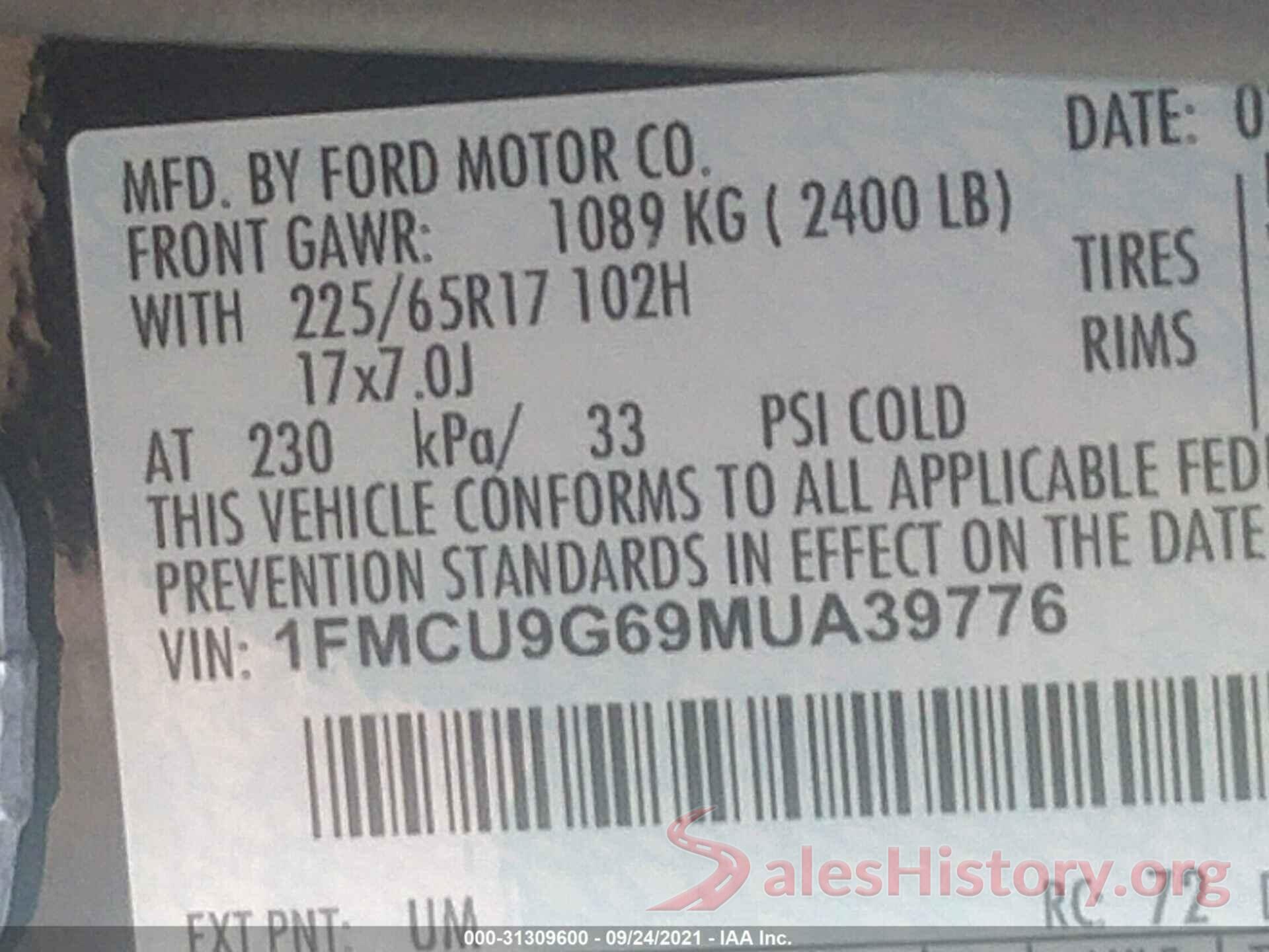 1FMCU9G69MUA39776 2021 FORD ESCAPE