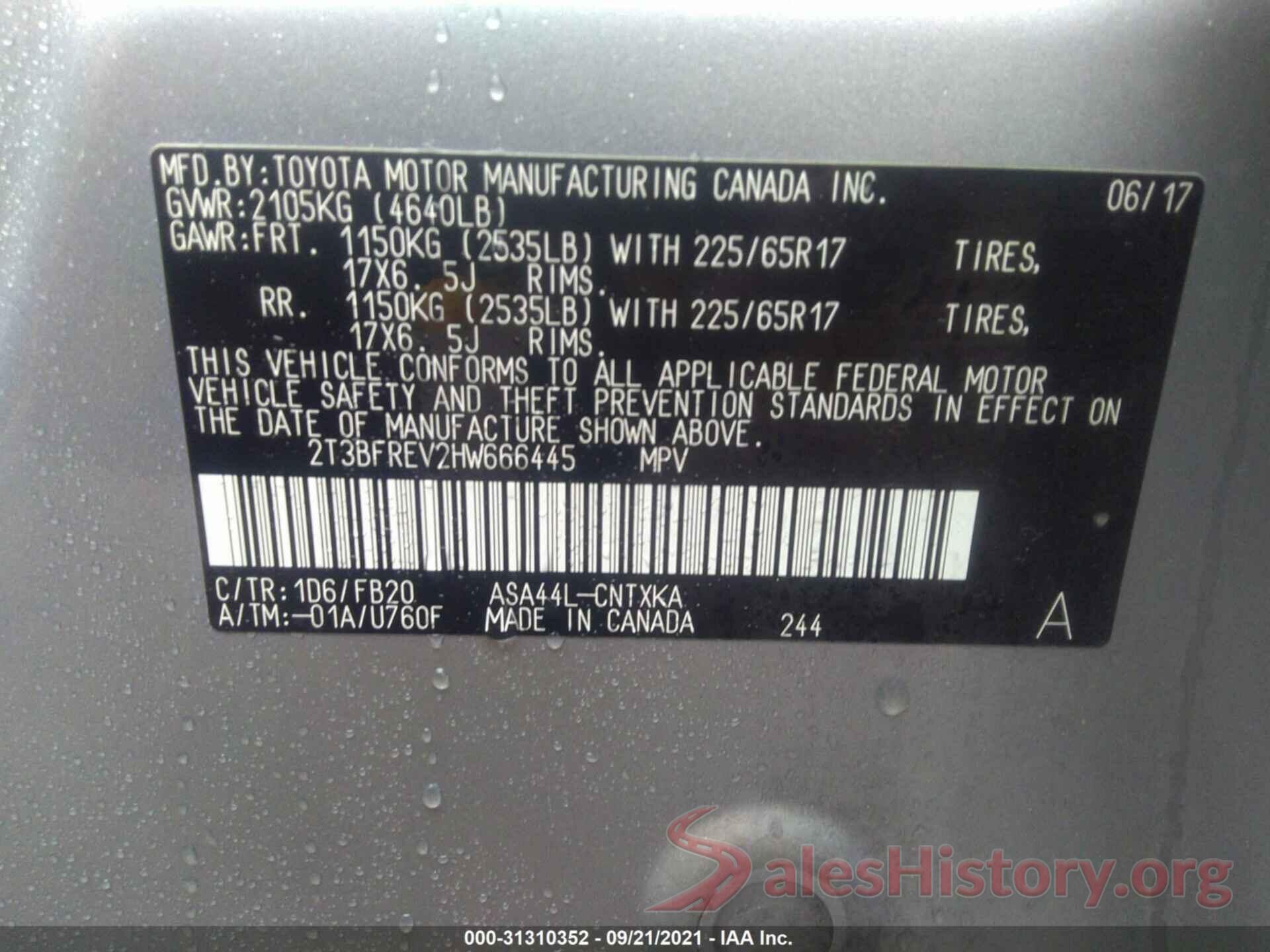 2T3BFREV2HW666445 2017 TOYOTA RAV4