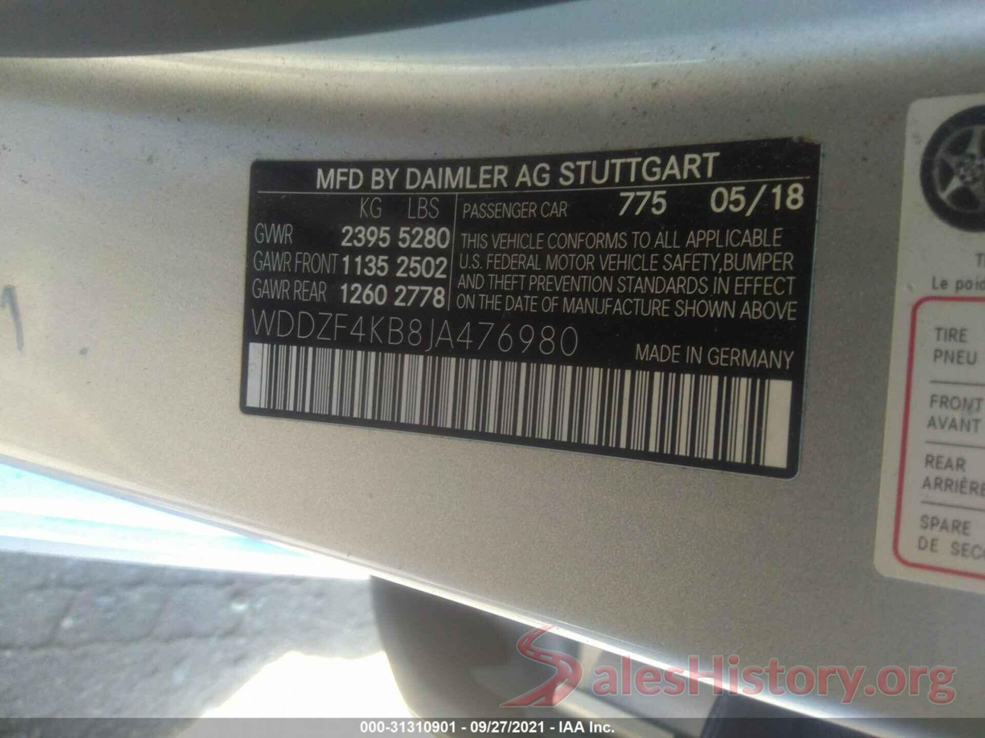 WDDZF4KB8JA476980 2018 MERCEDES-BENZ E-CLASS