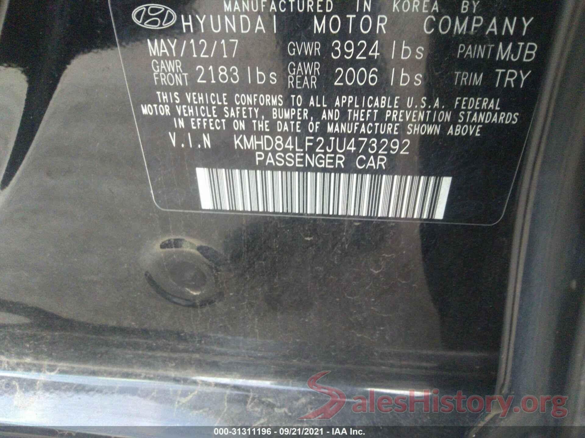 KMHD84LF2JU473292 2018 HYUNDAI ELANTRA