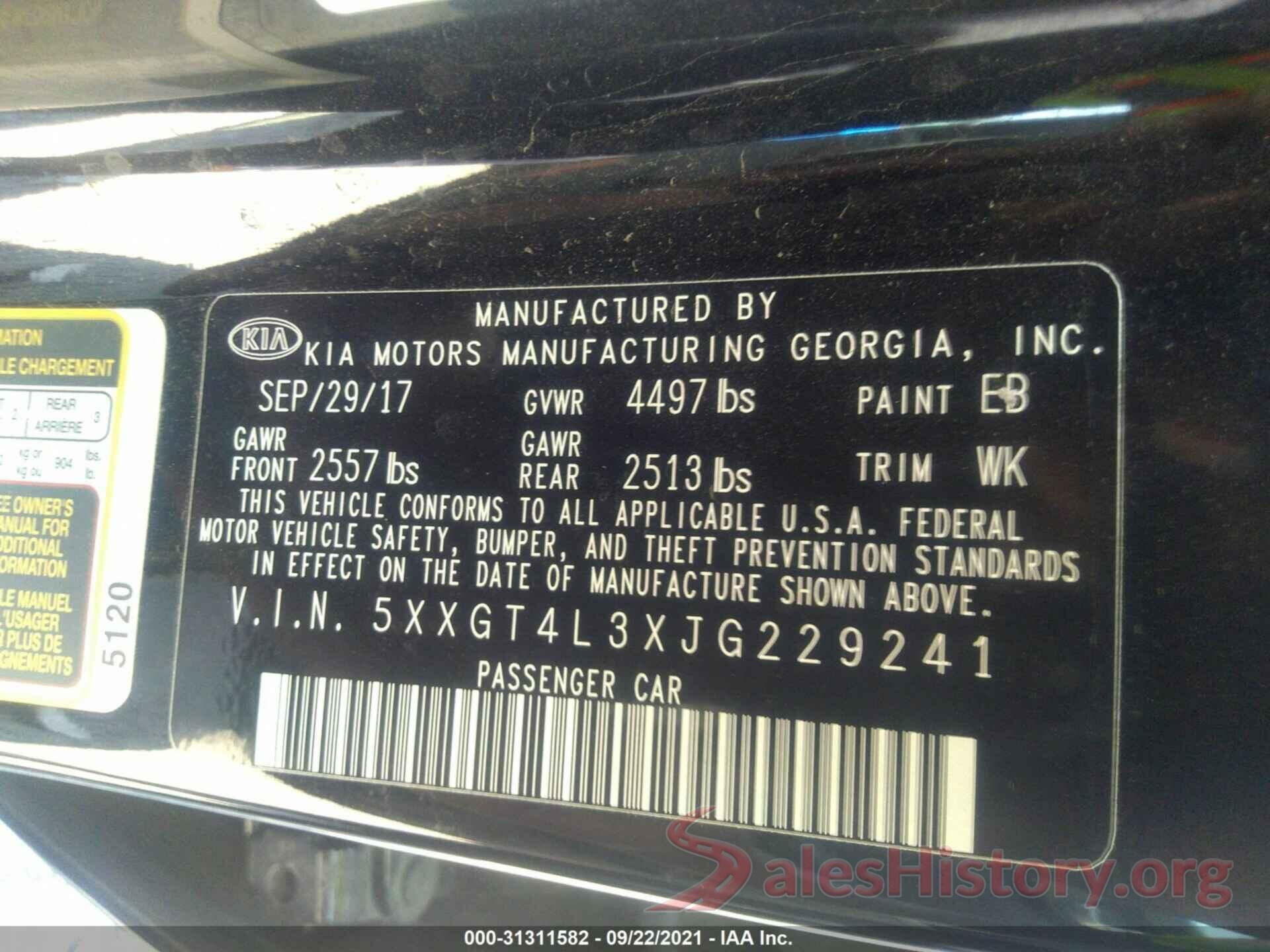 5XXGT4L3XJG229241 2018 KIA OPTIMA