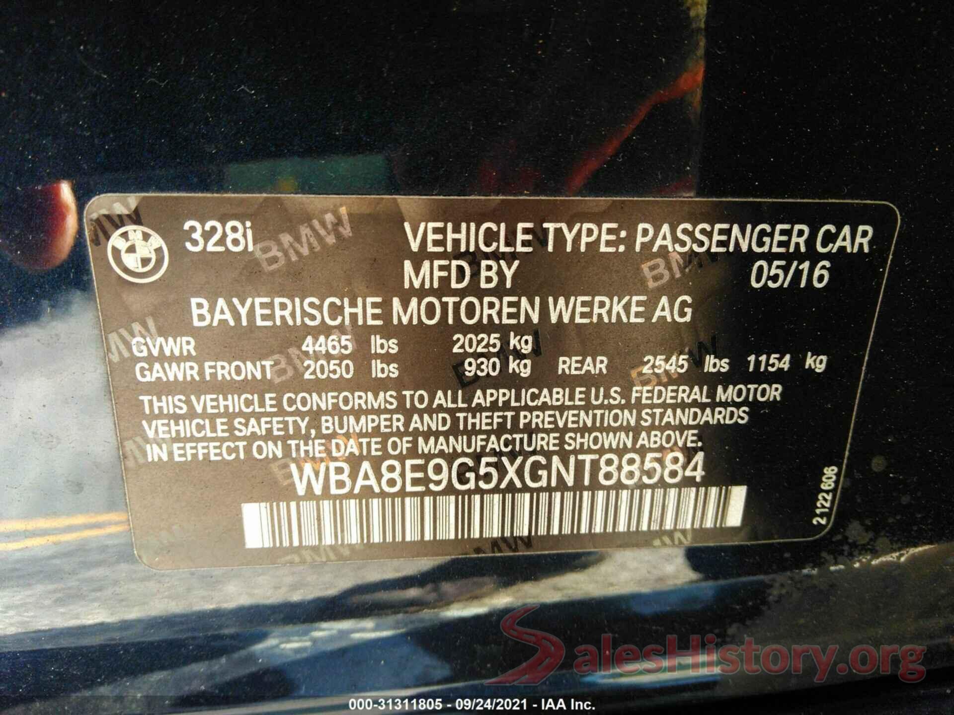 WBA8E9G5XGNT88584 2016 BMW 3 SERIES