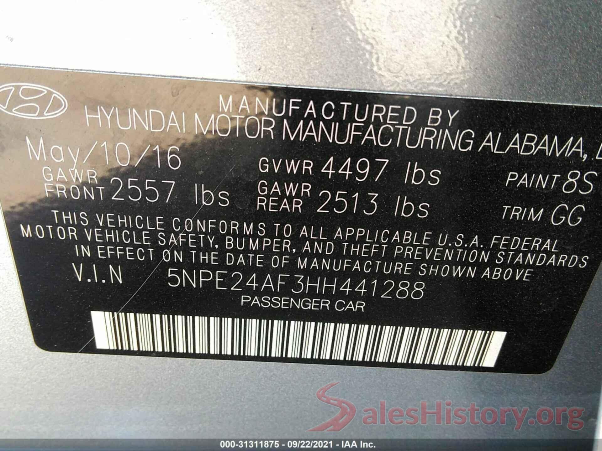 5NPE24AF3HH441288 2017 HYUNDAI SONATA