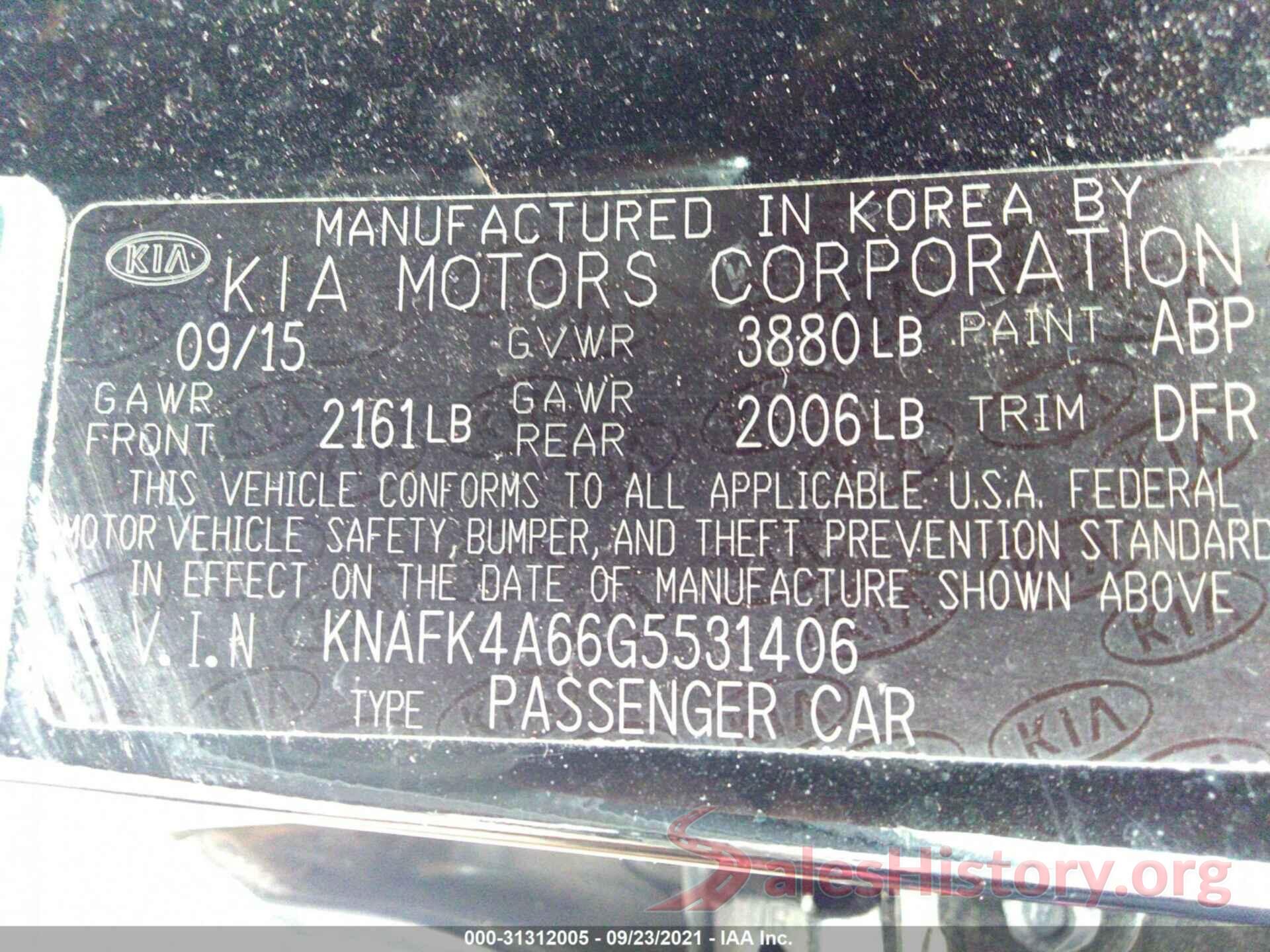 KNAFK4A66G5531406 2016 KIA FORTE