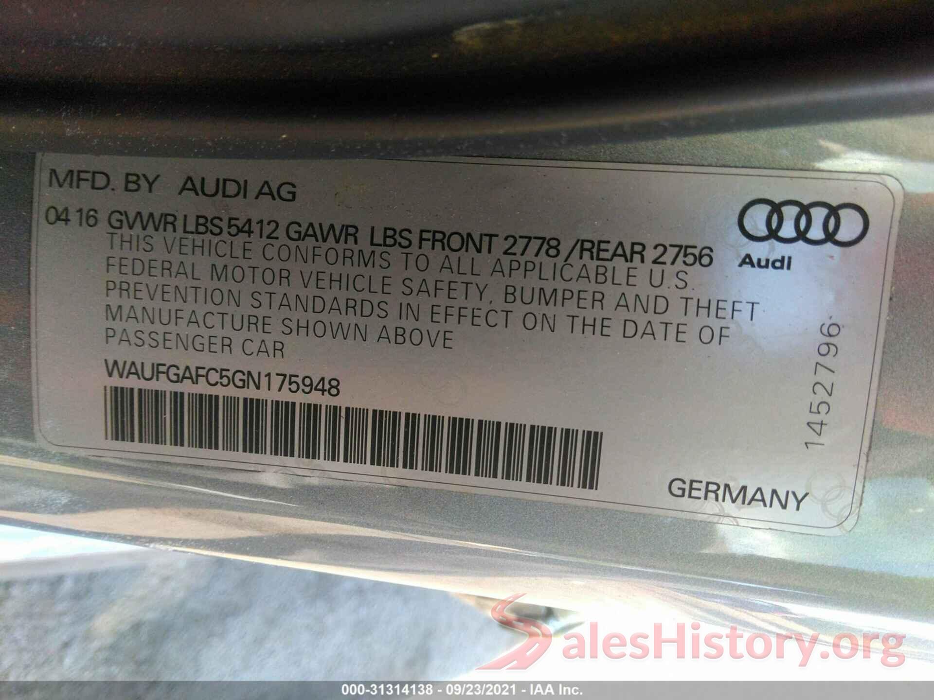 WAUFGAFC5GN175948 2016 AUDI A6