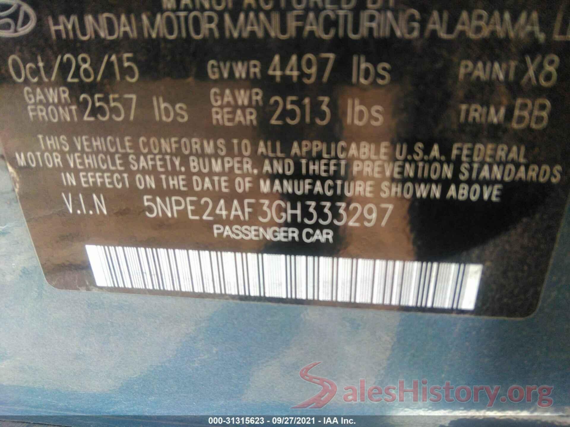 5NPE24AF3GH333297 2016 HYUNDAI SONATA