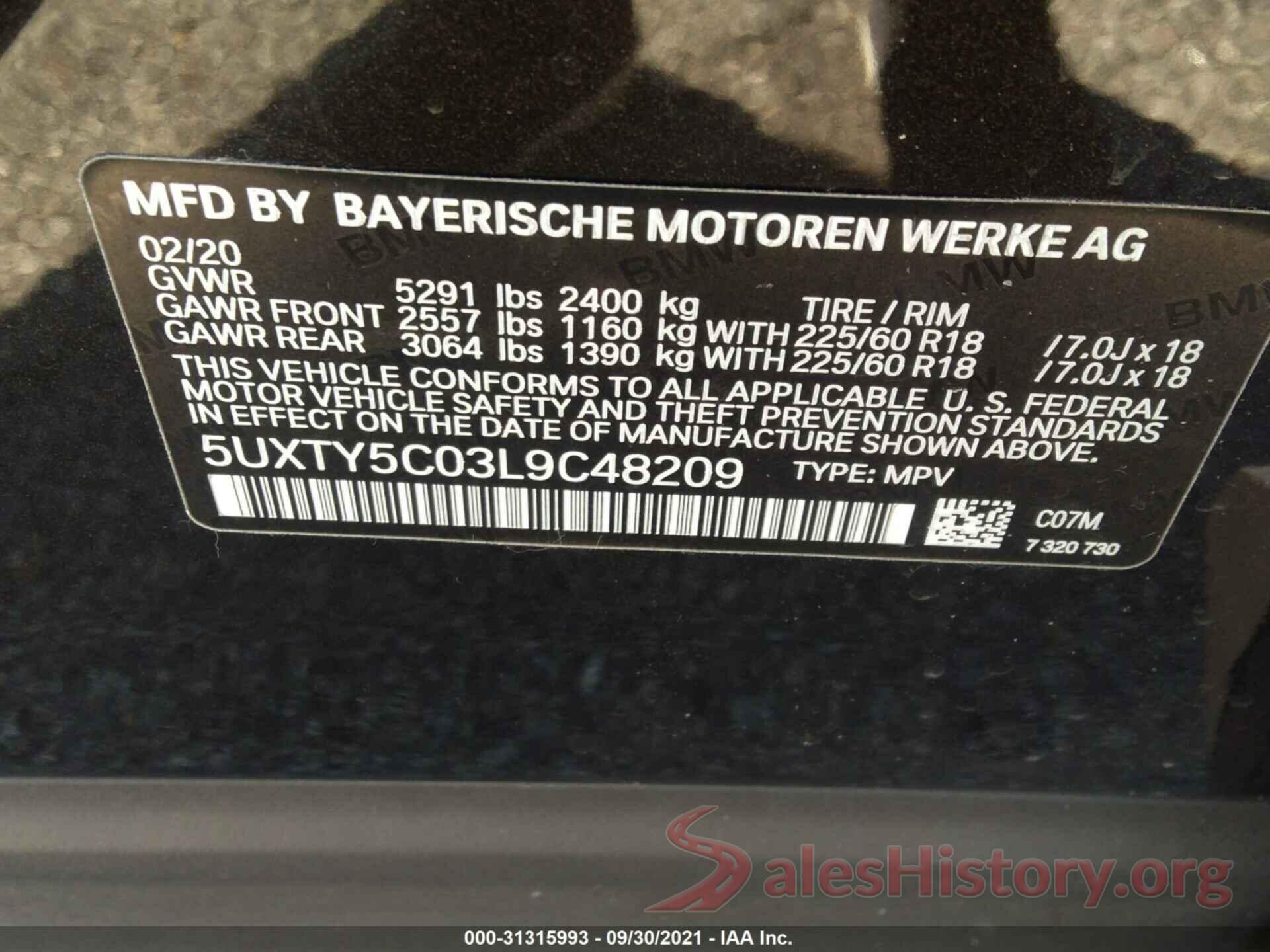 5UXTY5C03L9C48209 2020 BMW X3