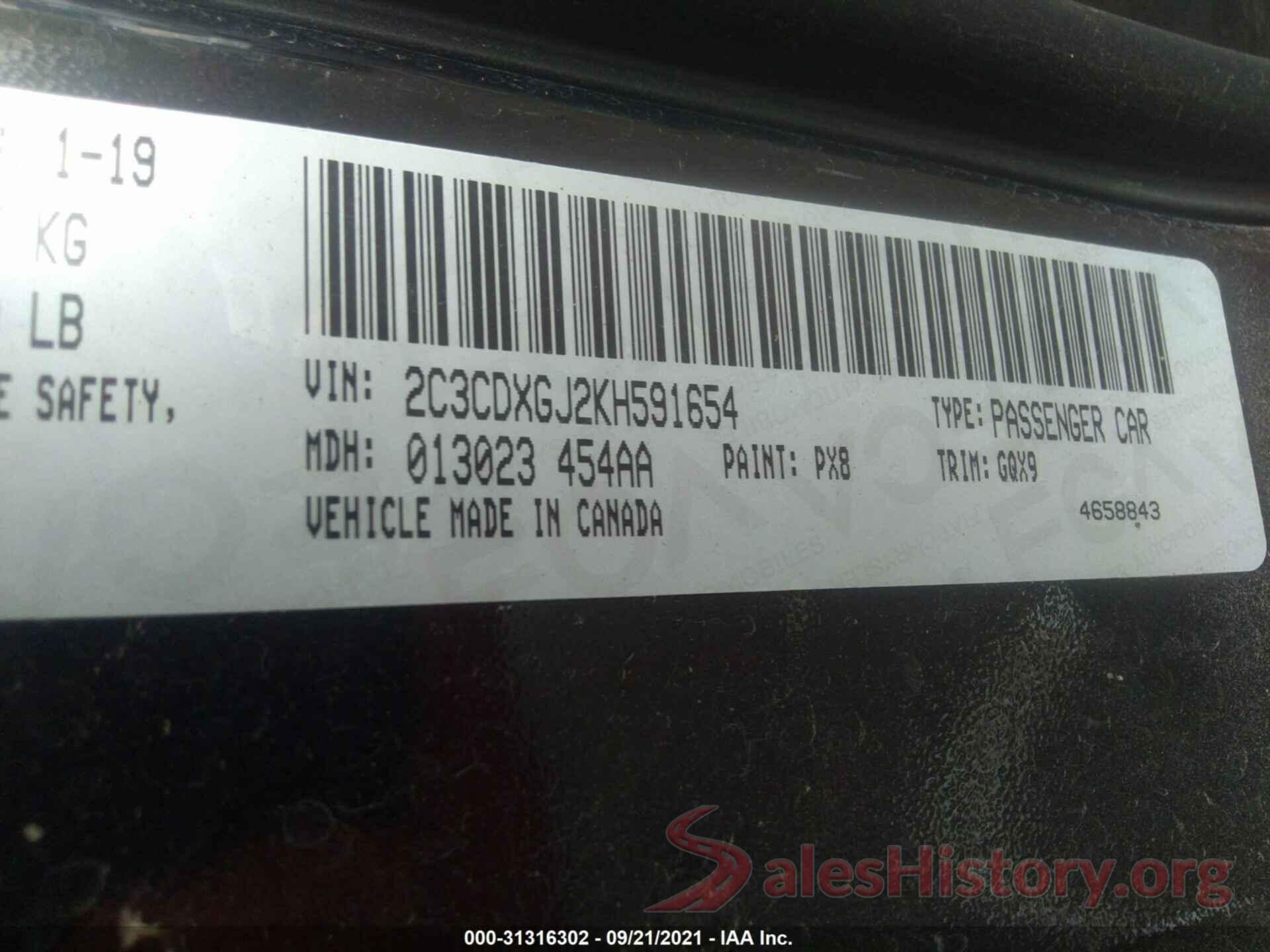 2C3CDXGJ2KH591654 2019 DODGE CHARGER