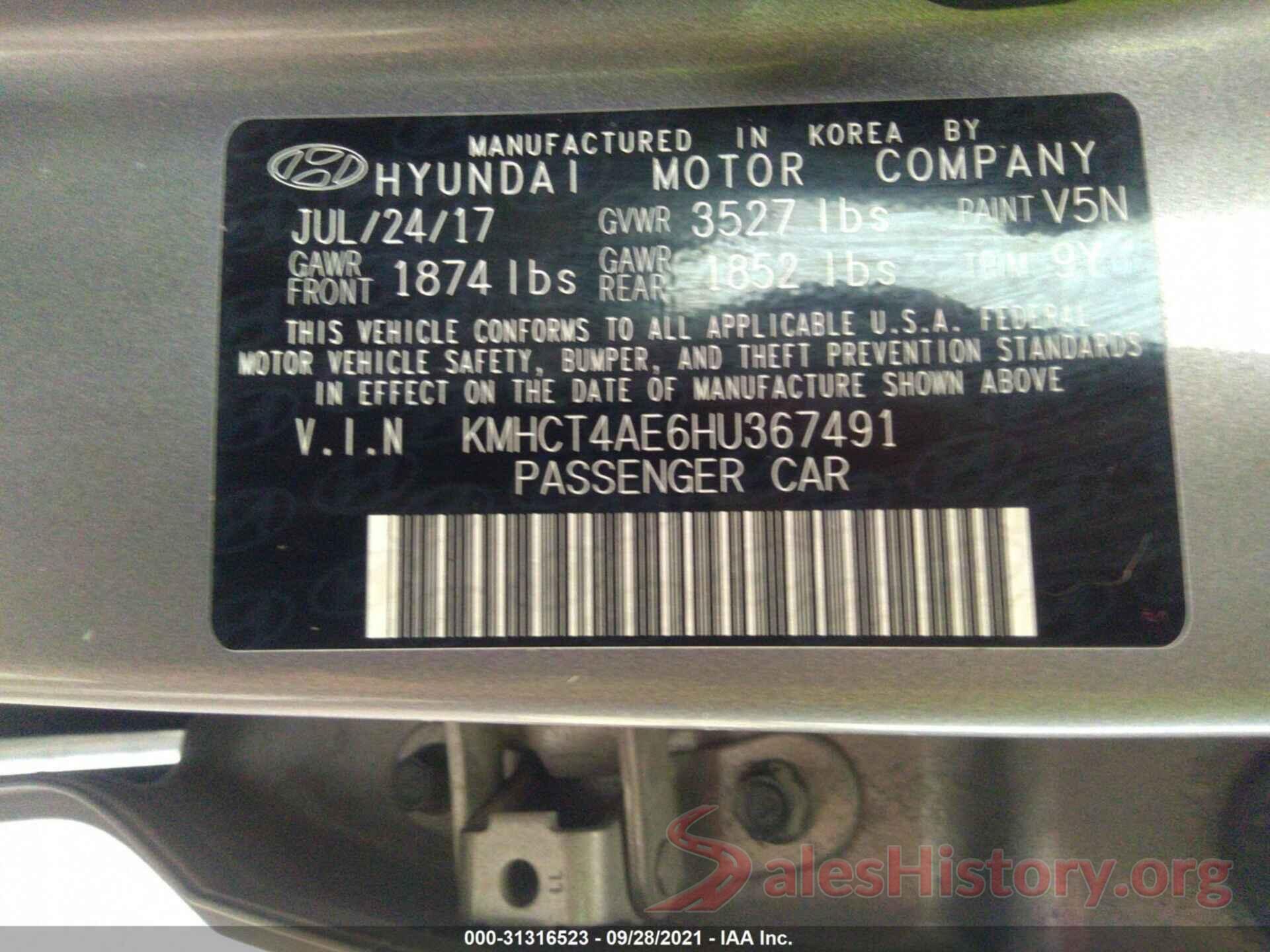 KMHCT4AE6HU367491 2017 HYUNDAI ACCENT