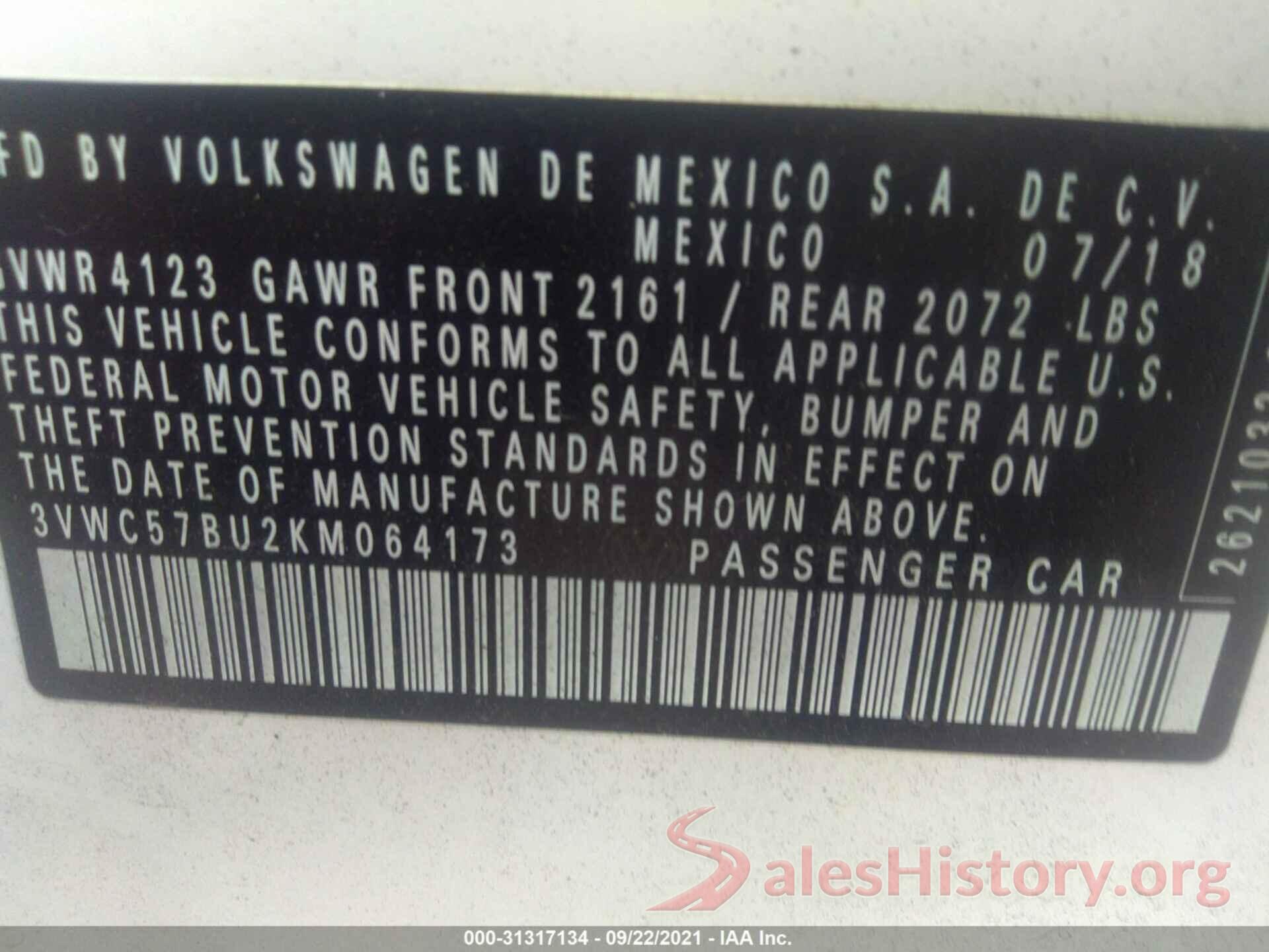 3VWC57BU2KM064173 2019 VOLKSWAGEN JETTA