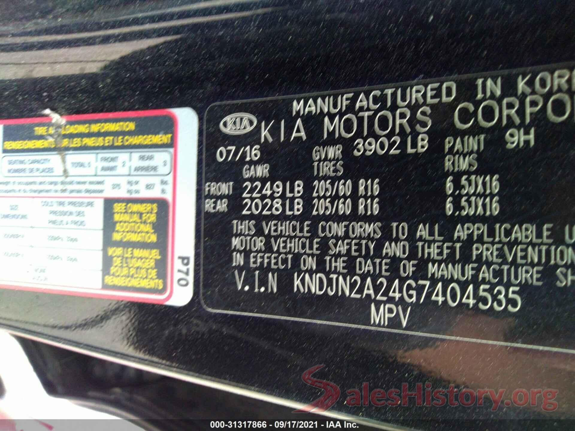 KNDJN2A24G7404535 2016 KIA SOUL