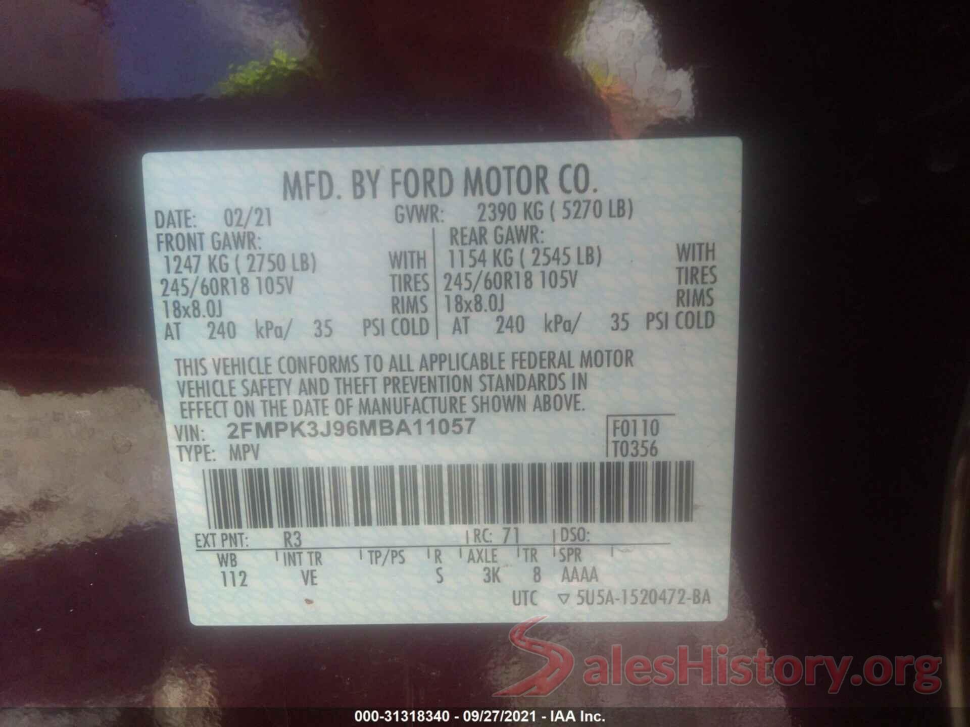 2FMPK3J96MBA11057 2021 FORD EDGE