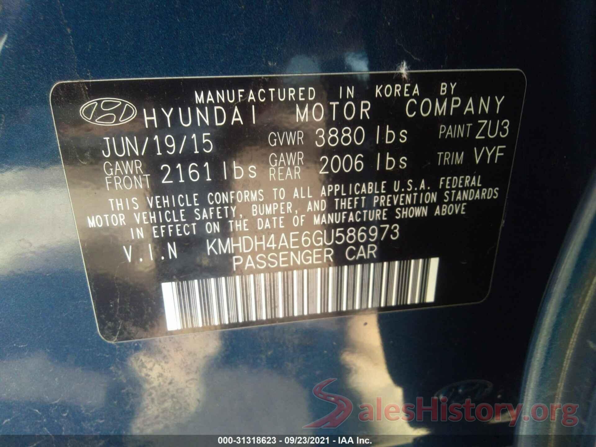 KMHDH4AE6GU586973 2016 HYUNDAI ELANTRA