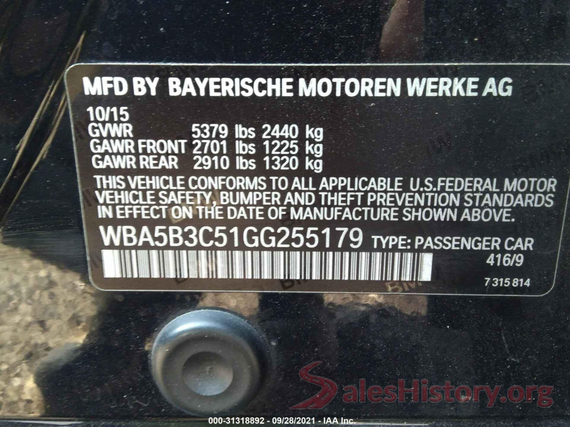 WBA5B3C51GG255179 2016 BMW 5 SERIES