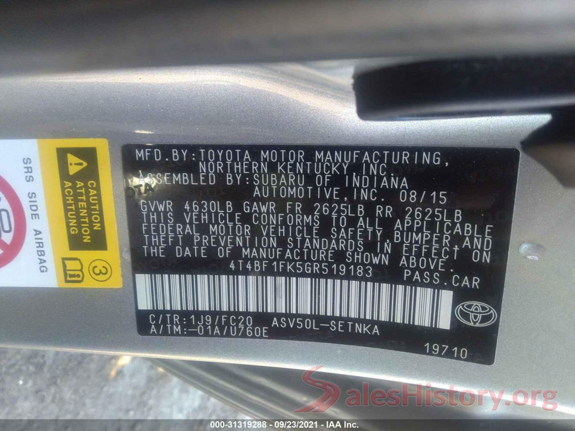 4T4BF1FK5GR519183 2016 TOYOTA CAMRY