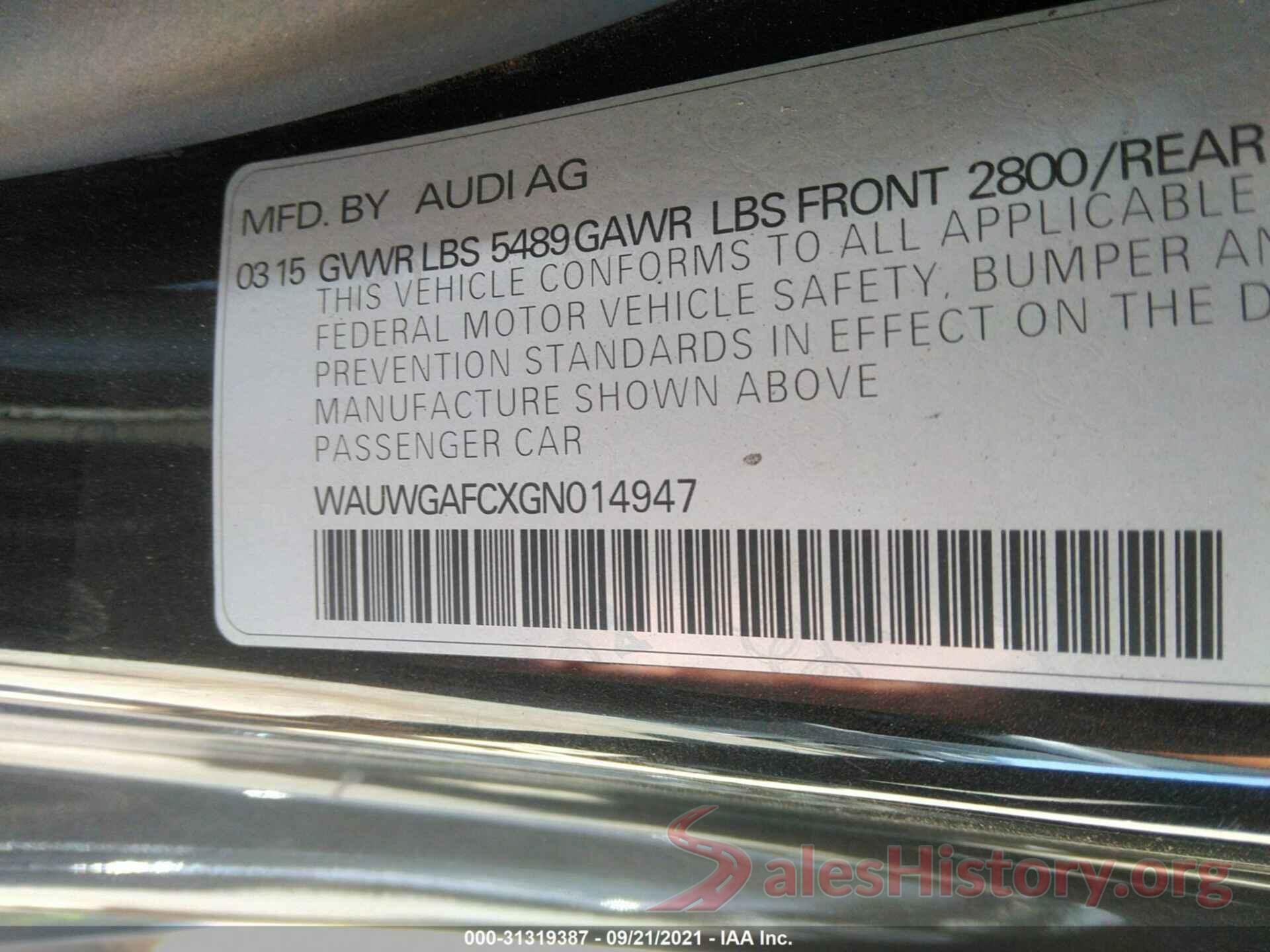 WAUWGAFCXGN014947 2016 AUDI A7